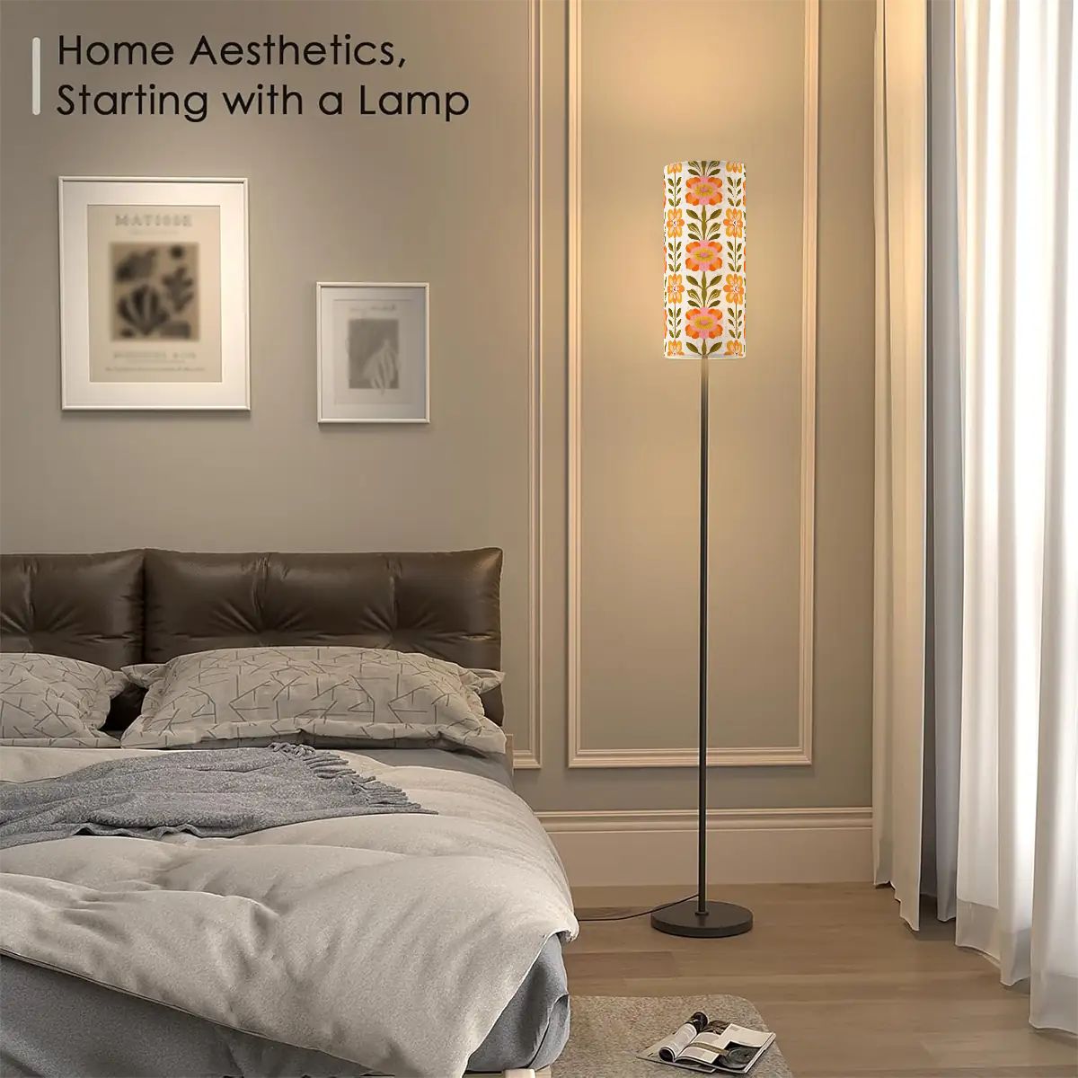 Kate McEnroe New York Scandinavian Danish Modern Floral Tall Floor Lamp, Mid Century Slim Retro LightTall Floor LampsNUButY8cij