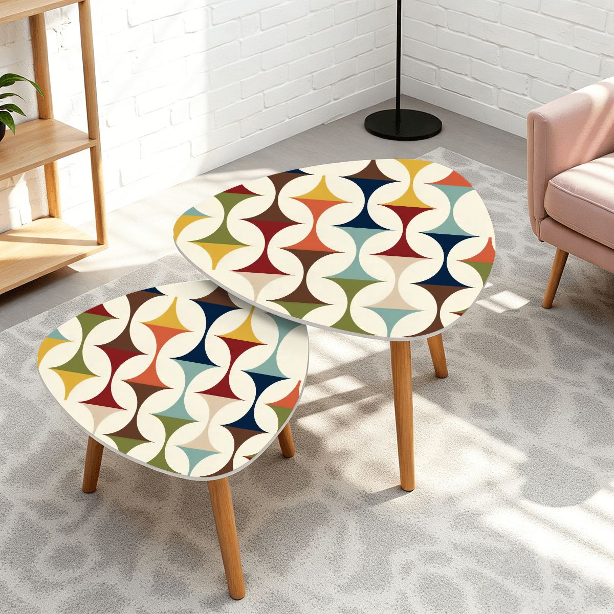 Kate McEnroe New York Scandinavian Danish Modern Nesting Tables, Geometric MCM SetNesting Tables2bVXhyleHD