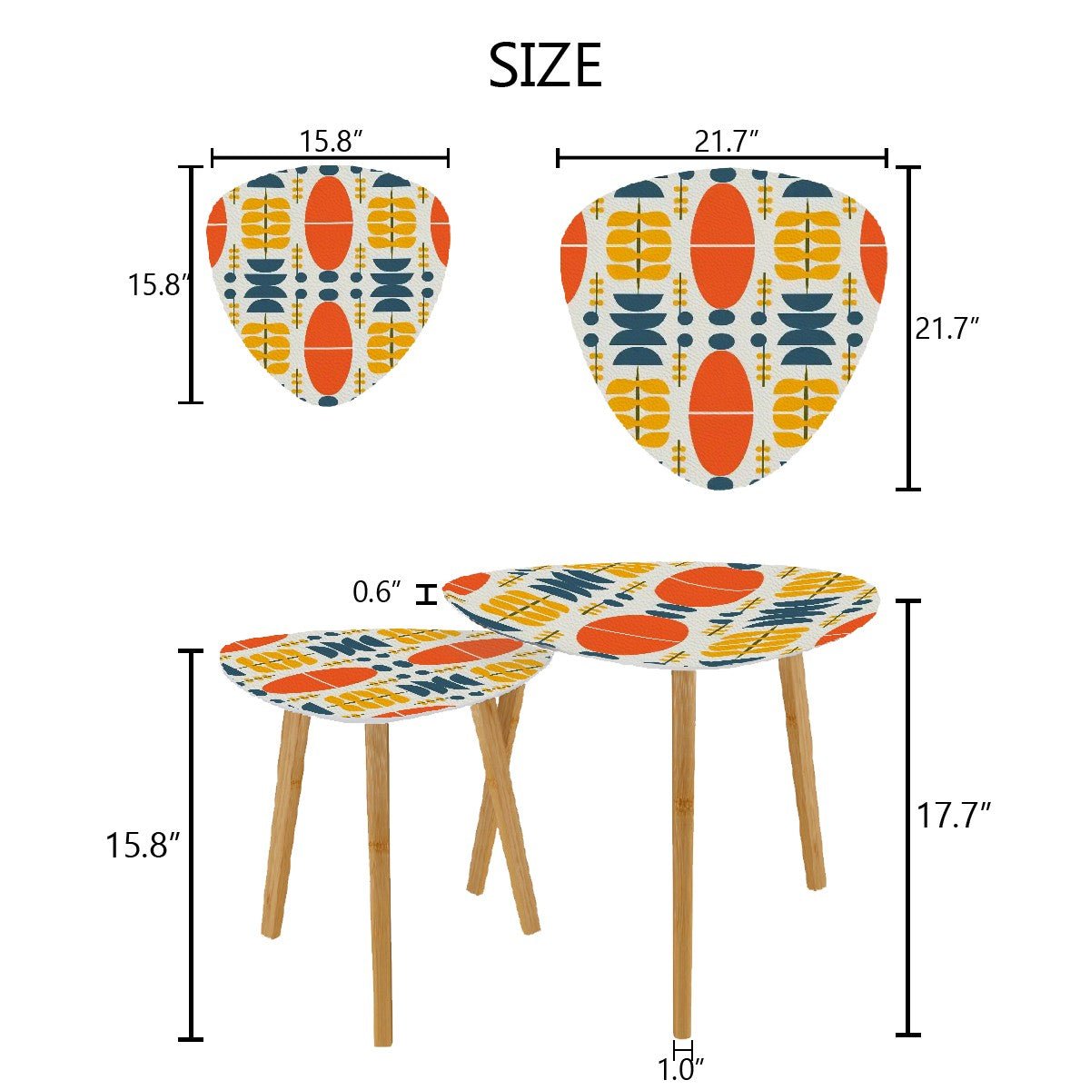 Kate McEnroe New York Scandinavian Danish Modern Nesting Tables, Retro Boho Orange Yellow Aqua AccentNesting TablesrTmO3N2MGb