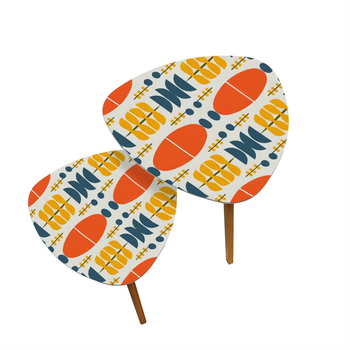 Kate McEnroe New York Scandinavian Danish Modern Nesting Tables, Retro Boho Orange Yellow Aqua AccentNesting TablesrTmO3N2MGb
