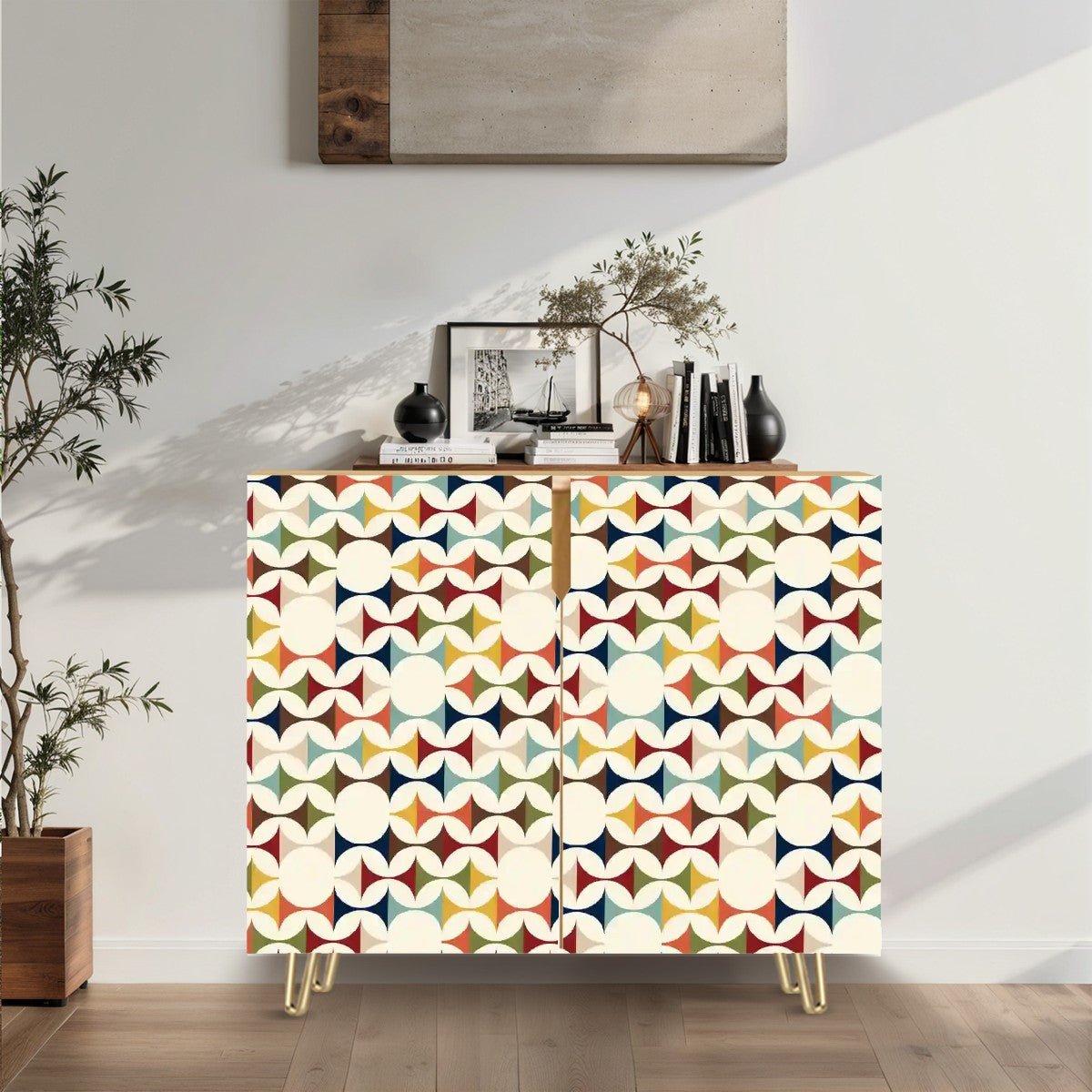 Kate McEnroe New York Scandinavian Danish Modern Storage Cabinet, Mid - Century Modern Geometric Accent Sideboard, Colorful Retro Design Home FurnitureStorage CabinetsqGAUBj5c14