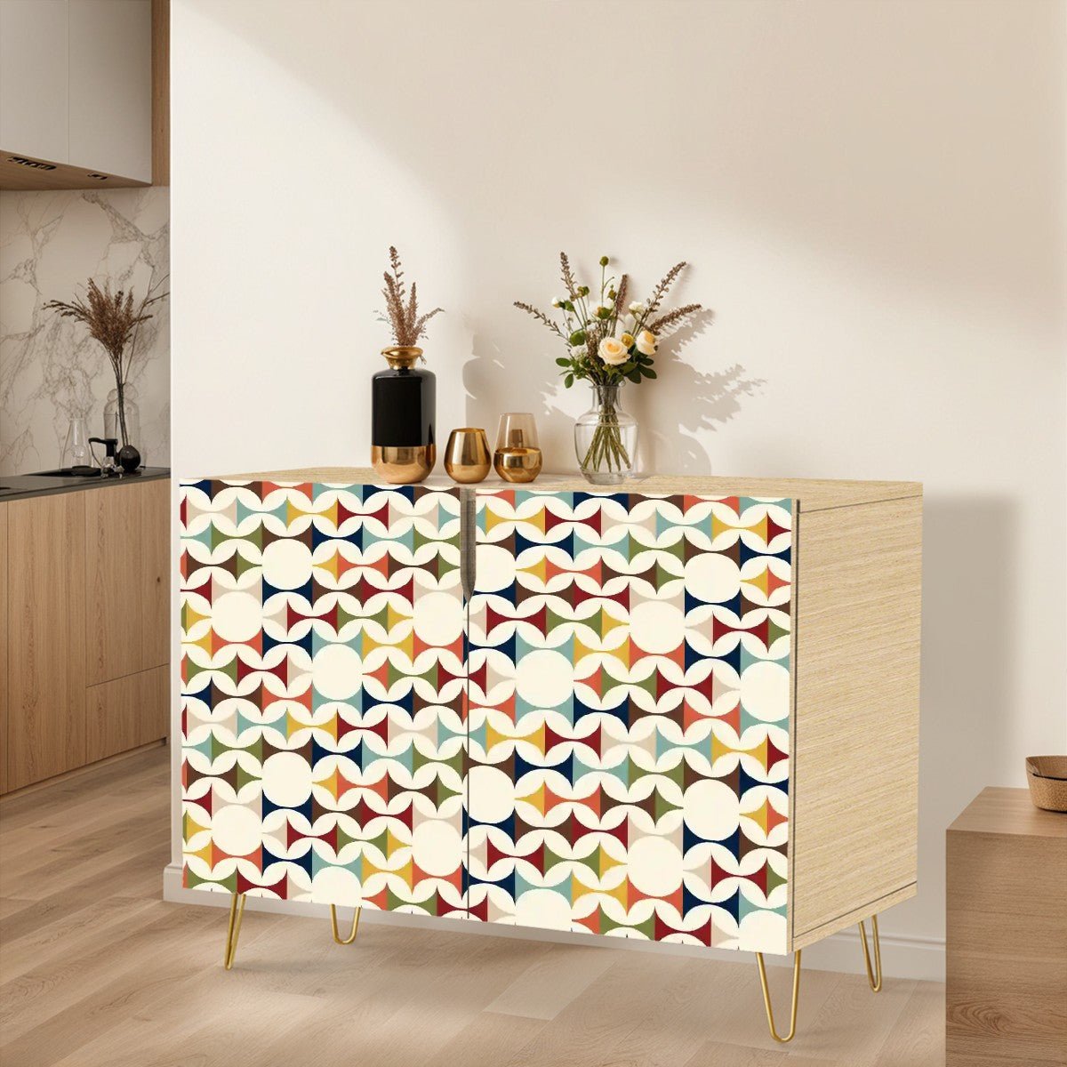 Kate McEnroe New York Scandinavian Danish Modern Storage Cabinet, Mid - Century Modern Geometric Accent Sideboard, Colorful Retro Design Home FurnitureStorage CabinetsqGAUBj5c14