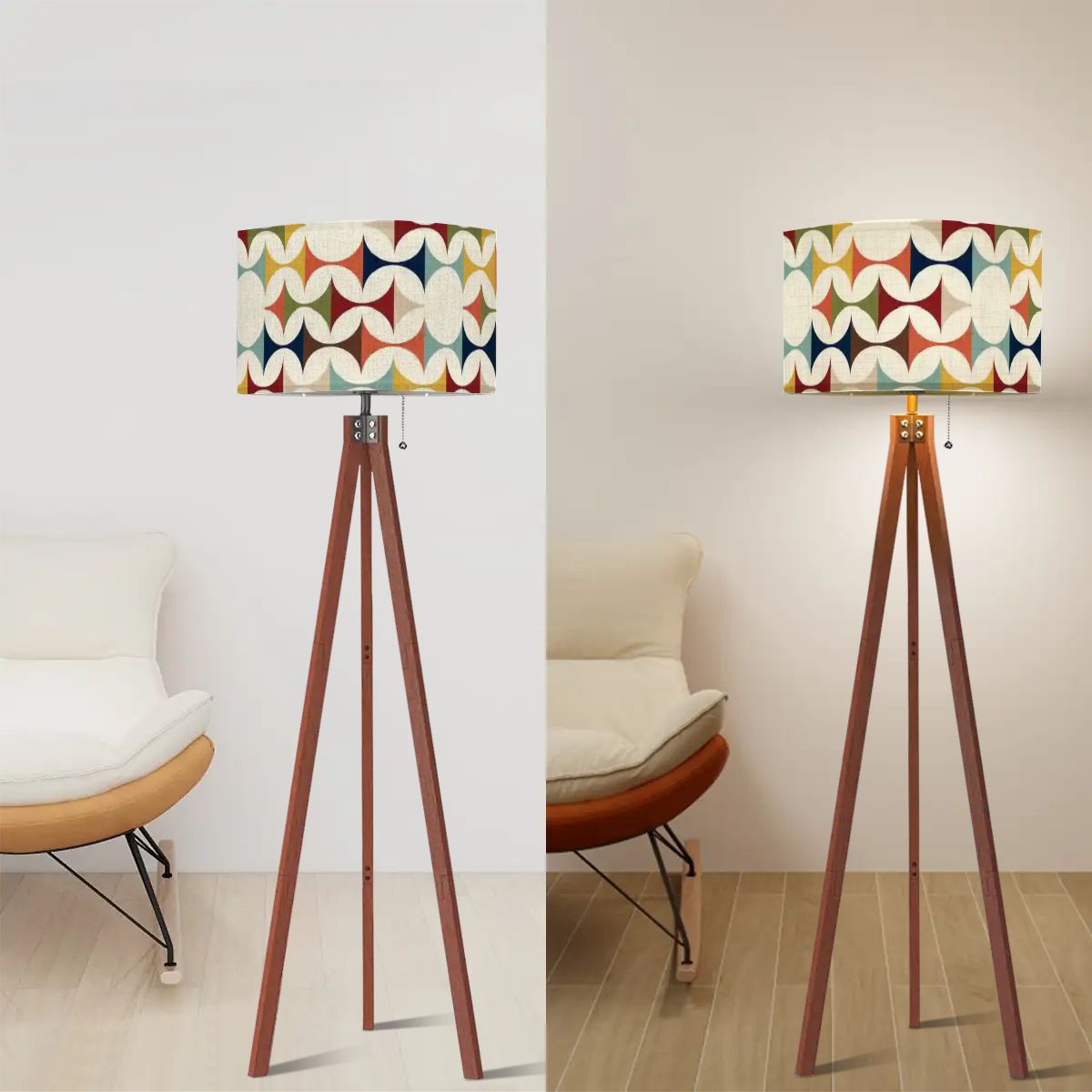 Kate McEnroe New York Scandinavian Danish Modern Tripod Floor Lamp, Mid Century Geometric Light, Retro Color Block LightingFloor LampsZmremVZtri