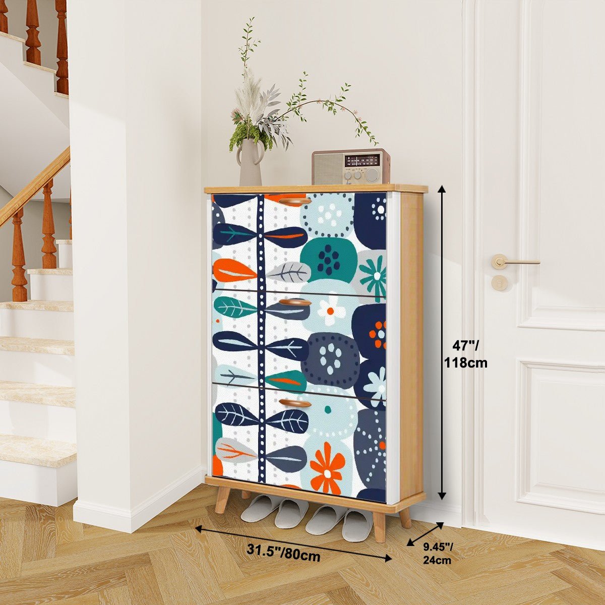 Kate McEnroe New York Scandinavian Floral Shoe Cabinet, Mid Century Modern Storage, Danish Modern Retro OrganizerShoe StorageaQFZLZen7N