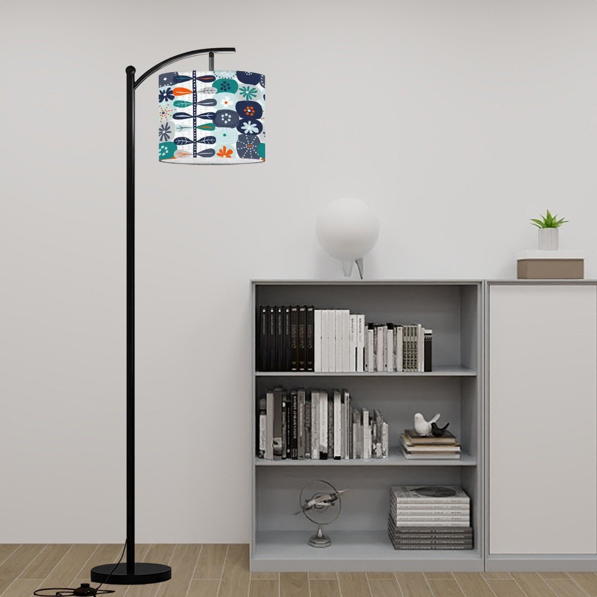 Kate McEnroe New York Scandinavian Hygge Arc Floor Lamp, Mid Century Modern Danish Floral Lighting, Retro Orange Blue Home DecorFloor LampsDNRL3E2gGR