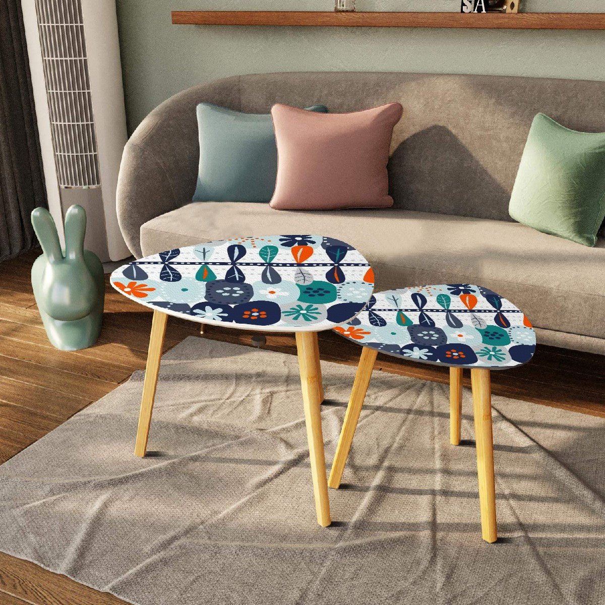 Kate McEnroe New York Scandinavian Hygge Mid Century Nesting Tables, Danish Modern Floral Retro Accent TablesNesting Tablesy3o1k7gr9E