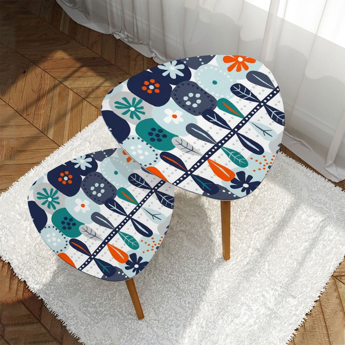 Kate McEnroe New York Scandinavian Hygge Mid Century Nesting Tables, Danish Modern Floral Retro Accent TablesNesting Tablesy3o1k7gr9E