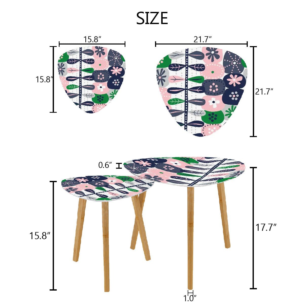 Kate McEnroe New York Scandinavian Hygge Nesting Tables, Mid Century Danish Modern Floral Coffee Table Set, Retro Pink Green DecorHome AccessoriesGLqXckzlaJ