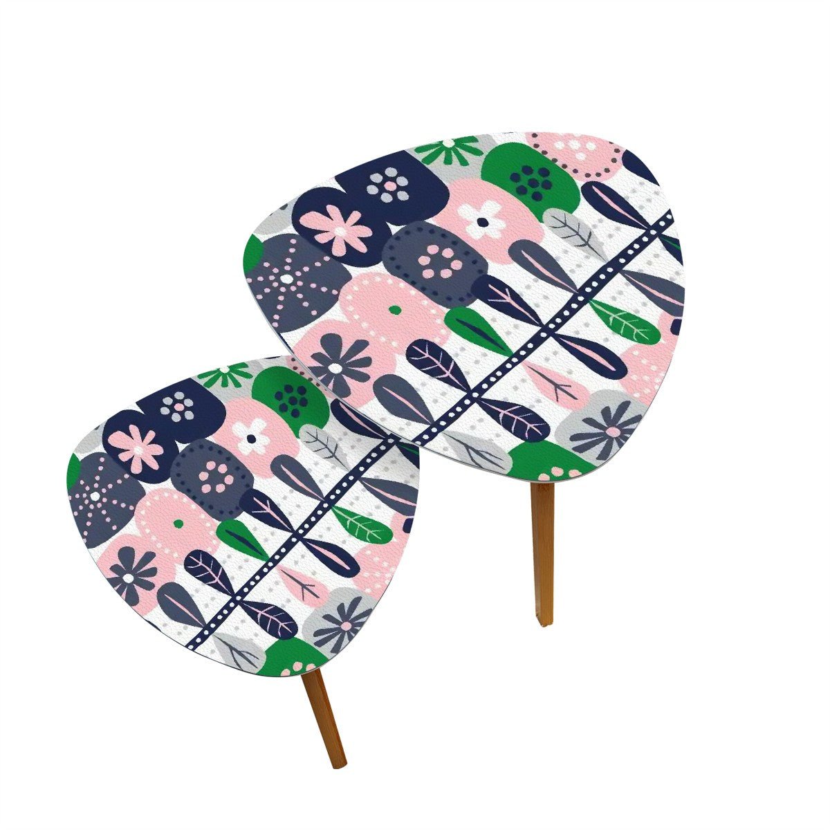 Kate McEnroe New York Scandinavian Hygge Nesting Tables, Mid Century Danish Modern Floral Coffee Table Set, Retro Pink Green DecorHome AccessoriesGLqXckzlaJ