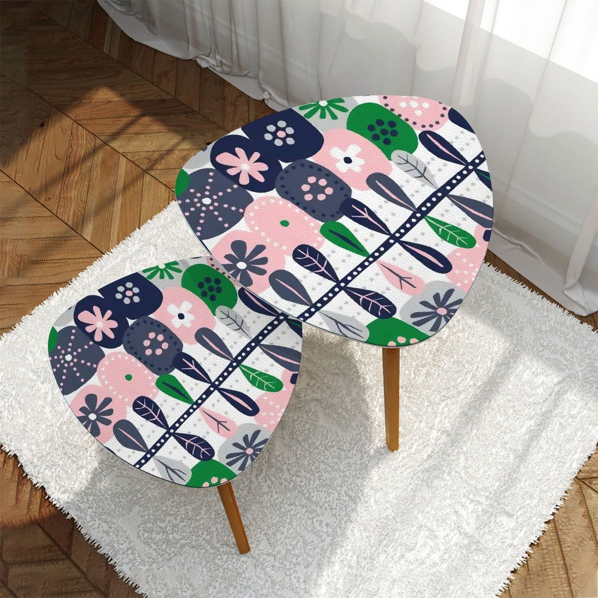 Kate McEnroe New York Scandinavian Hygge Nesting Tables, Mid Century Danish Modern Floral Coffee Table Set, Retro Pink Green DecorHome AccessoriesGLqXckzlaJ