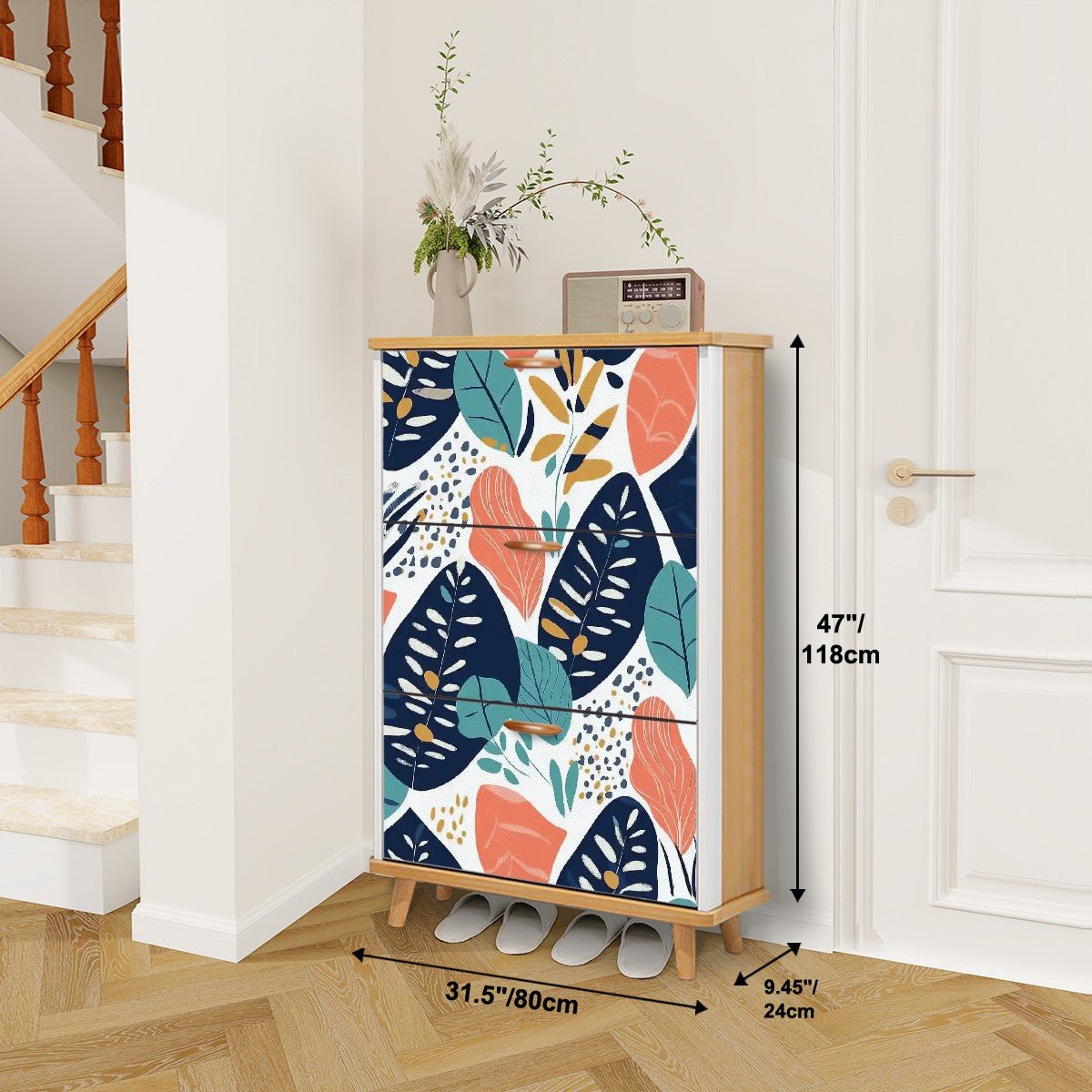 Kate McEnroe New York Scandinavian Leaf Shoe Cabinet, Retro Botanical Entry StorageShoe StoragepacZAhkGHN