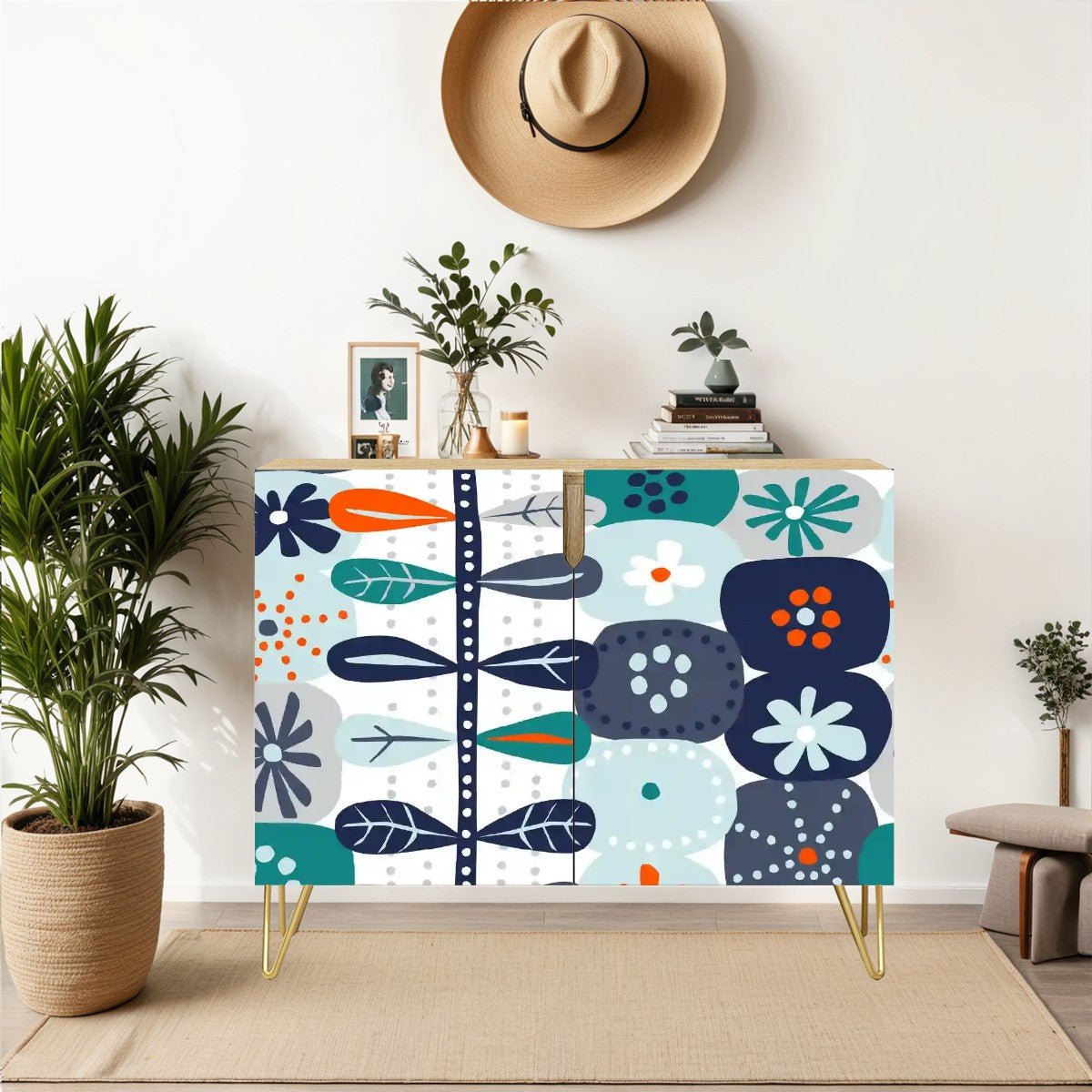 Kate McEnroe New York Scandinavian Mid Century Modern Credenza, Hygge Floral Danish Modern Storage CabinetStorage CabinetsKqQAV2fG2L