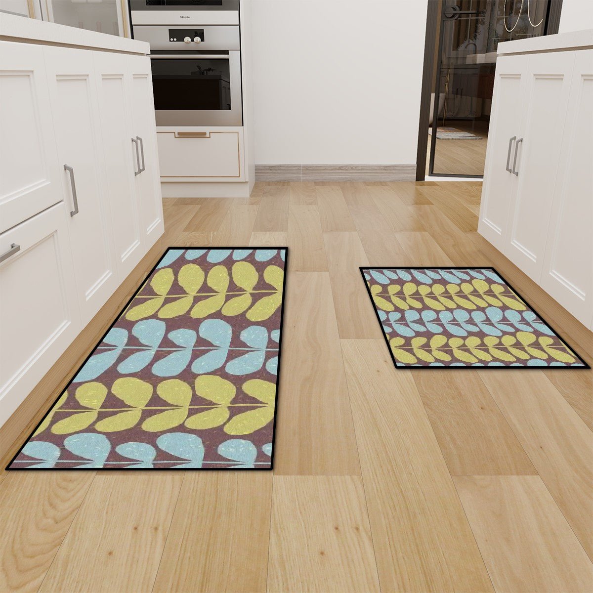 Kate McEnroe New York Scandinavian Mid Century Modern Leaf Print Kitchen Mat SetKitchen Floor MatsqKJQjILzzo