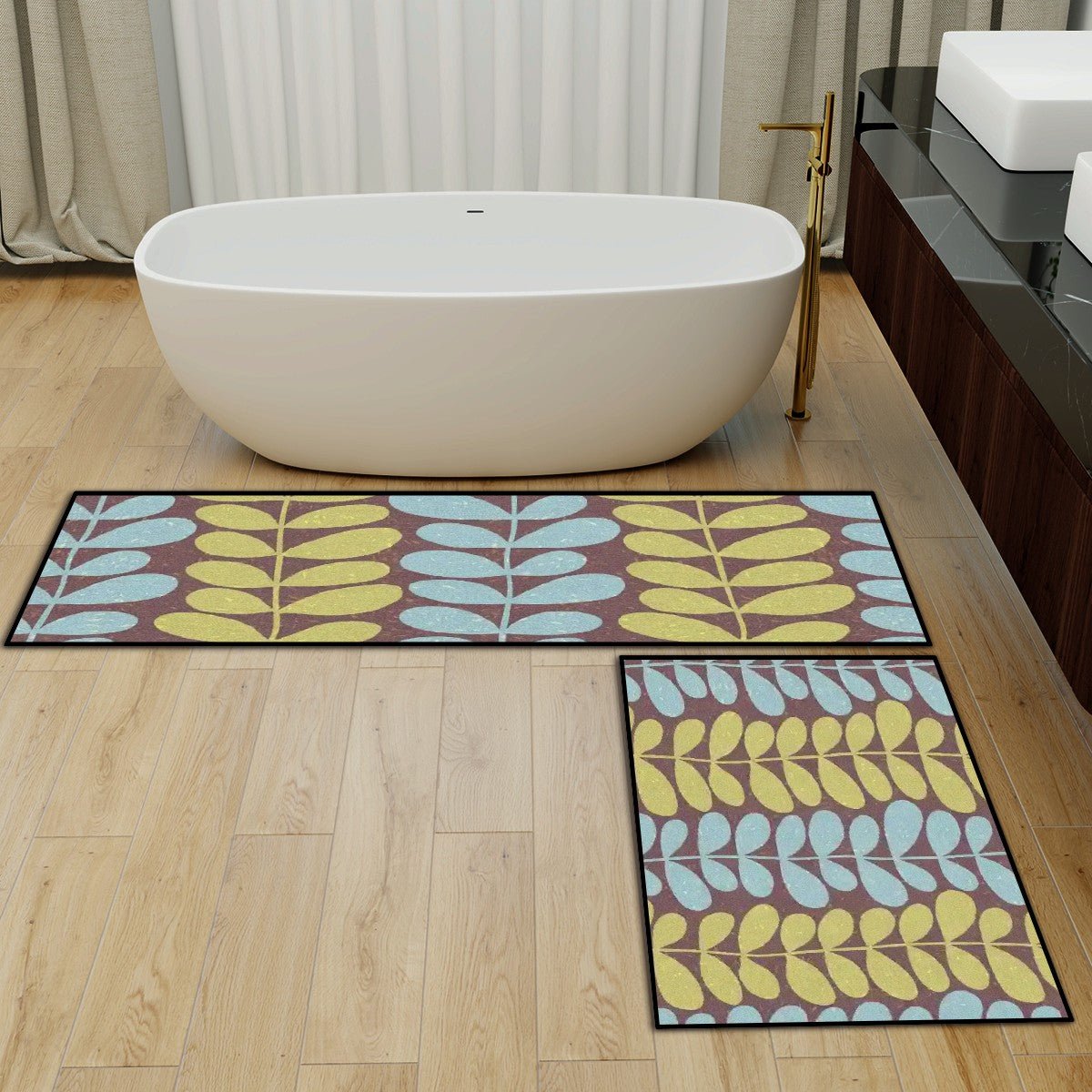Kate McEnroe New York Scandinavian Mid Century Modern Leaf Print Kitchen Mat SetKitchen Floor MatsqKJQjILzzo