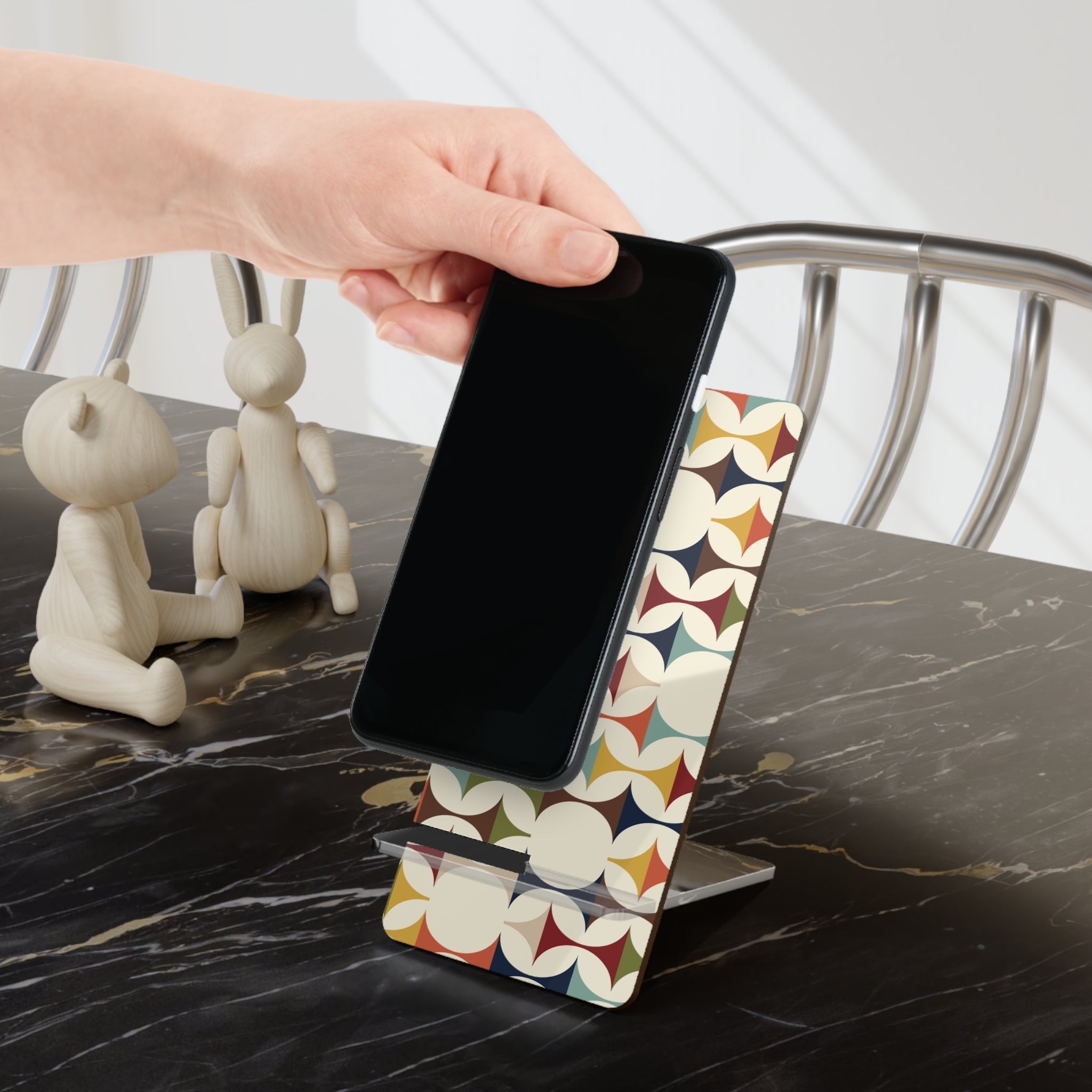 Kate McEnroe New York Scandinavian Mid Century Modern Phone Stand, Retro Geometric Smartphone Holder, Danish Modern MCM Desk AccessoryMobile Phone Stands10012570041630157671