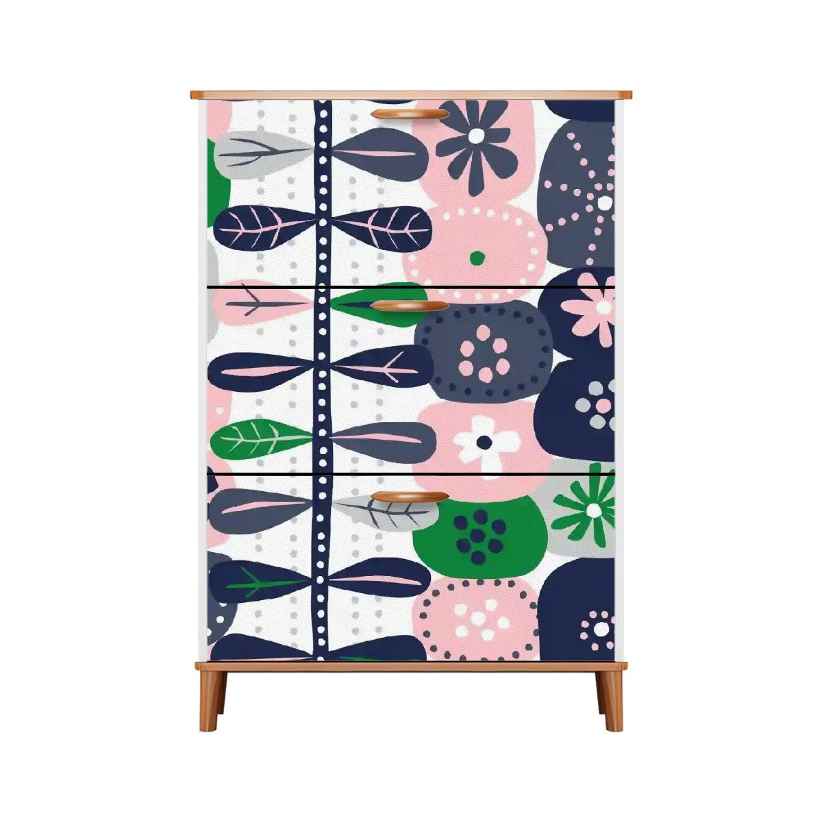 Kate McEnroe New York Scandinavian Mid Century Modern Shoe Cabinet, Danish Hygge Floral Storage Organizer, Pink Green Retro Entryway DecorShoe StorageLKpf1wPkzX