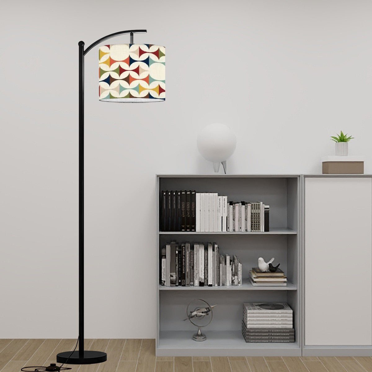 Kate McEnroe New York Scandinavian Modern Arc Floor Lamp, Retro 60s Geometric Pattern, Mid Century Modern Accent Lighting, Nordic Style Home DecorFloor LampsL1DuXuSQBl