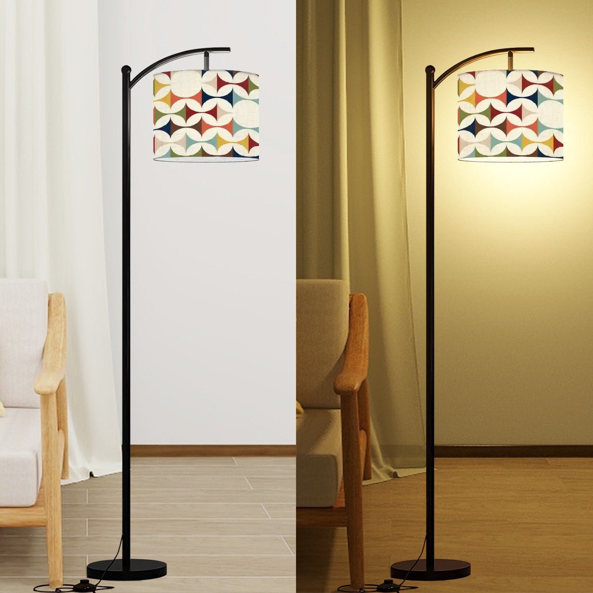 Kate McEnroe New York Scandinavian Modern Arc Floor Lamp, Retro 60s Geometric Pattern, Mid Century Modern Accent Lighting, Nordic Style Home DecorFloor LampsL1DuXuSQBl