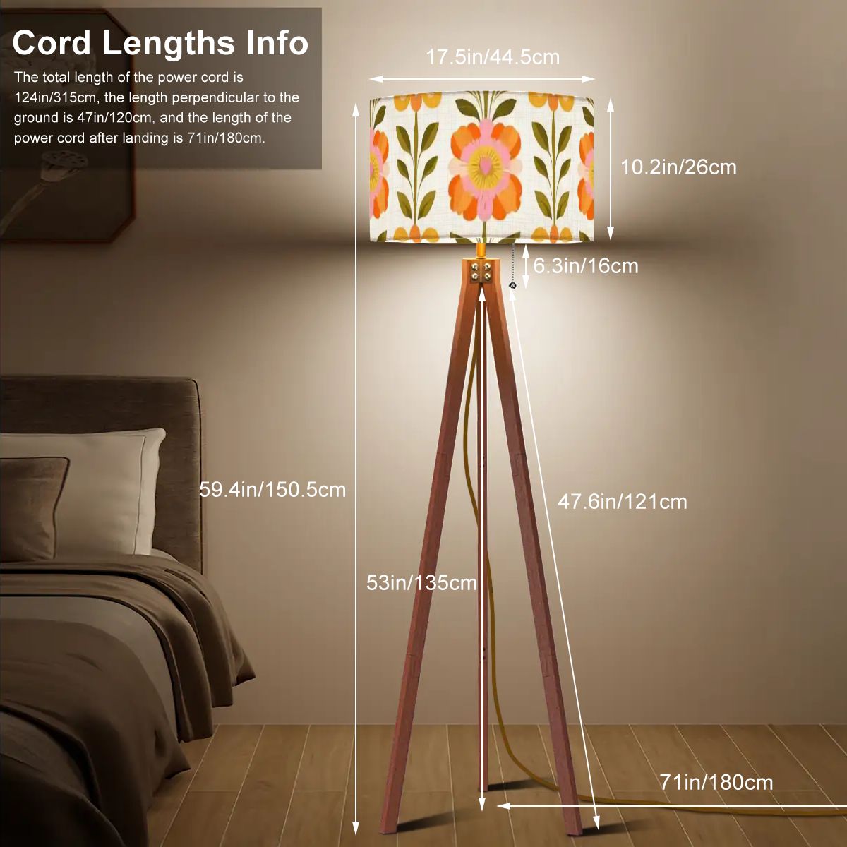 Kate McEnroe New York Scandinavian Modern Danish Floral Tripod Floor Lamp, Mid Century Wood Accent LightTripod Floor LampsRvfnb90R3Q