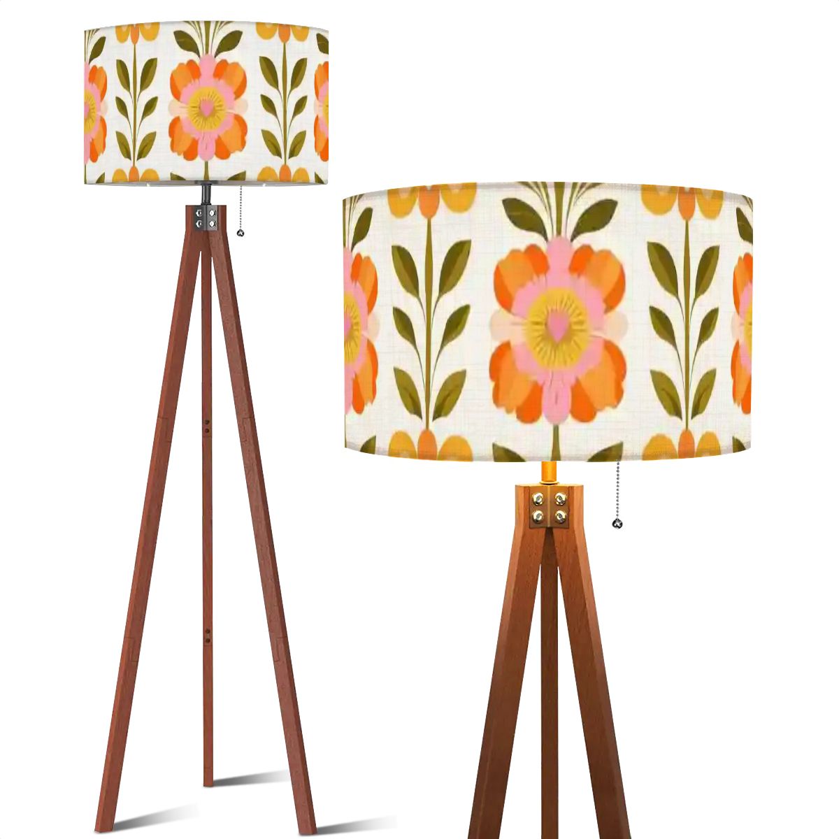 Kate McEnroe New York Scandinavian Modern Danish Floral Tripod Floor Lamp, Mid Century Wood Accent LightTripod Floor LampsRvfnb90R3Q