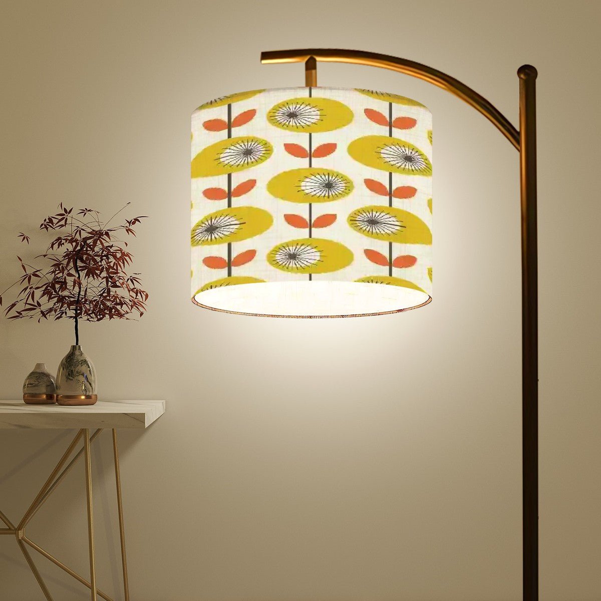 Kate McEnroe New York Scandinavian Retro Floral Arc Floor Lamp, Mid Century Modern Overarching LightFloor Lampss5FyBgiwbp