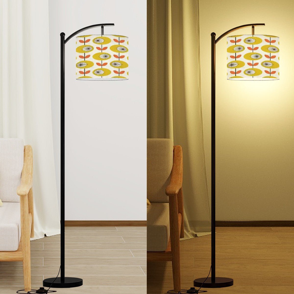 Kate McEnroe New York Scandinavian Retro Floral Arc Floor Lamp, Mid Century Modern Overarching LightFloor Lampss5FyBgiwbp