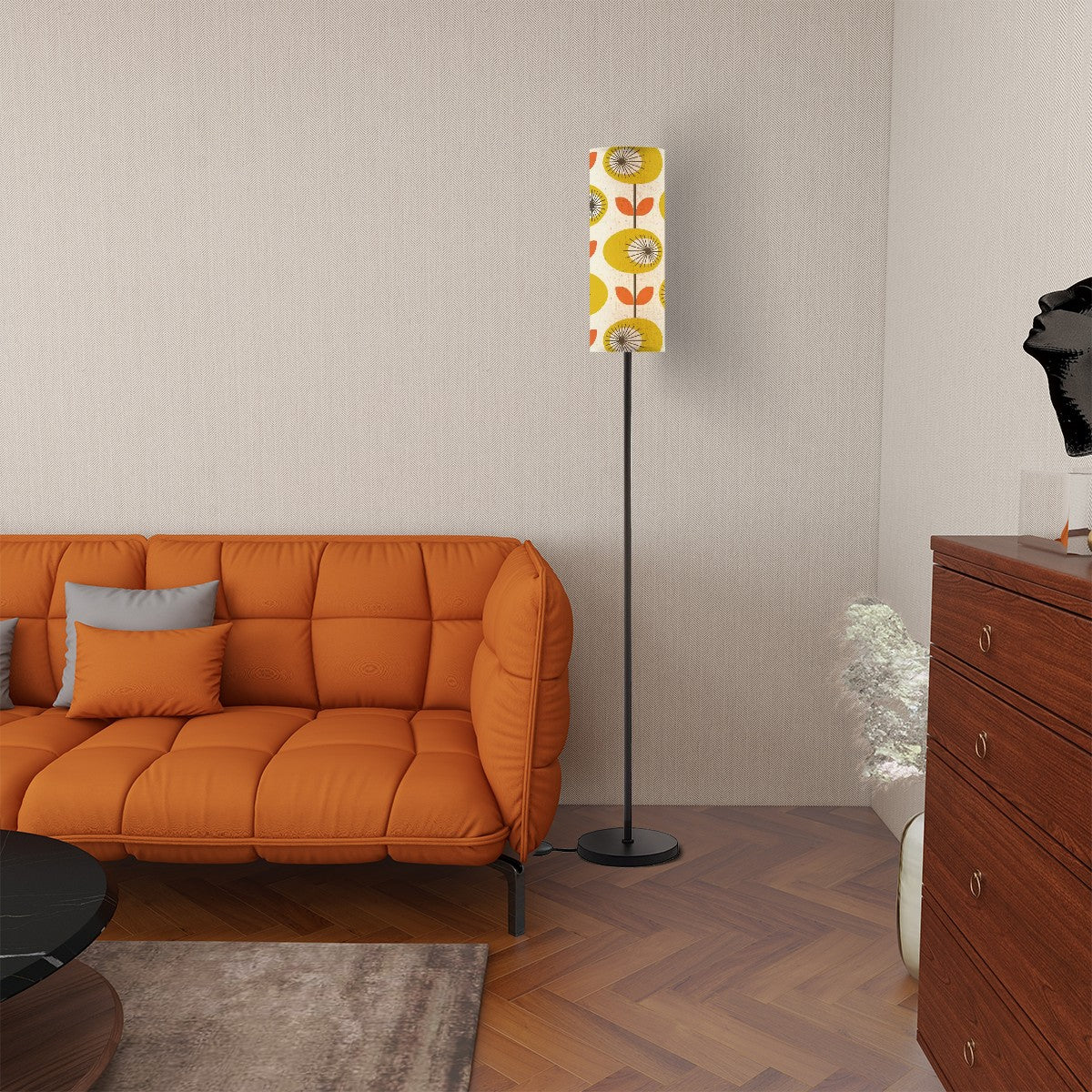 Kate McEnroe New York Scandinavian Retro Floral Floor Lamp, Mid Century Modern Accent Cylinder LampFloor LampsVdGT8nvg3H