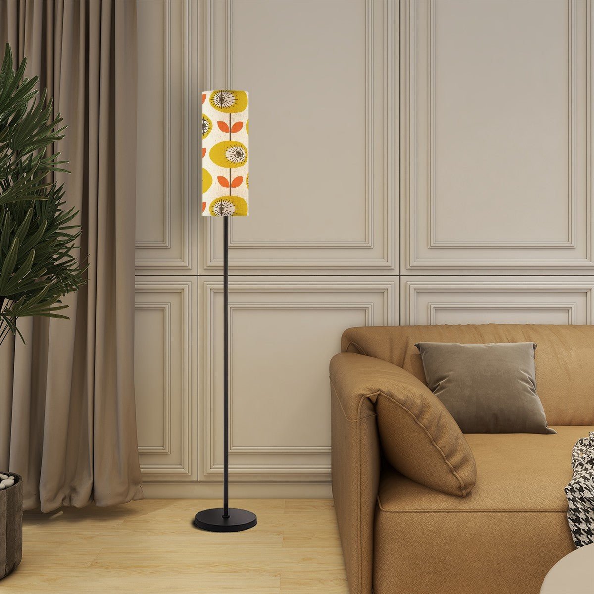 Kate McEnroe New York Scandinavian Retro Floral Floor Lamp, Mid Century Modern Accent Cylinder LampFloor LampsVdGT8nvg3H