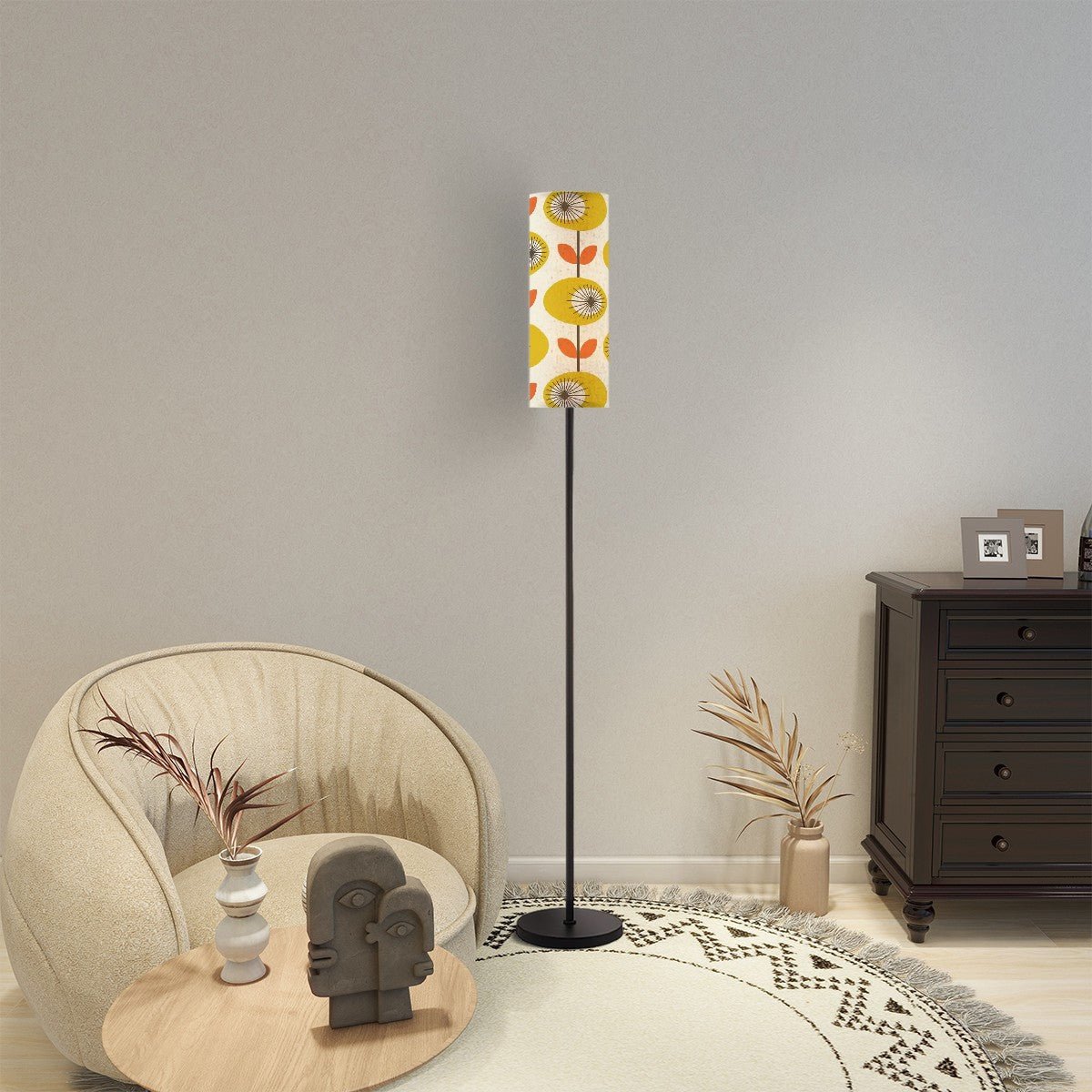 Kate McEnroe New York Scandinavian Retro Floral Floor Lamp, Mid Century Modern Accent Cylinder LampFloor LampsVdGT8nvg3H