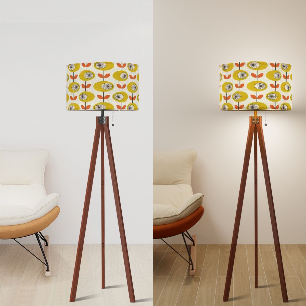 Kate McEnroe New York Scandinavian Retro Floral Tripod Floor Lamp, Mid Century Modern Wooden Base LightFloor LampsvTrU9aYWEi