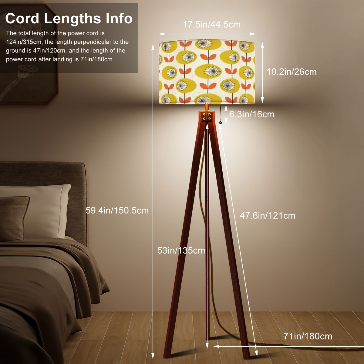 Kate McEnroe New York Scandinavian Retro Floral Tripod Floor Lamp, Mid Century Modern Wooden Base LightFloor LampsvTrU9aYWEi