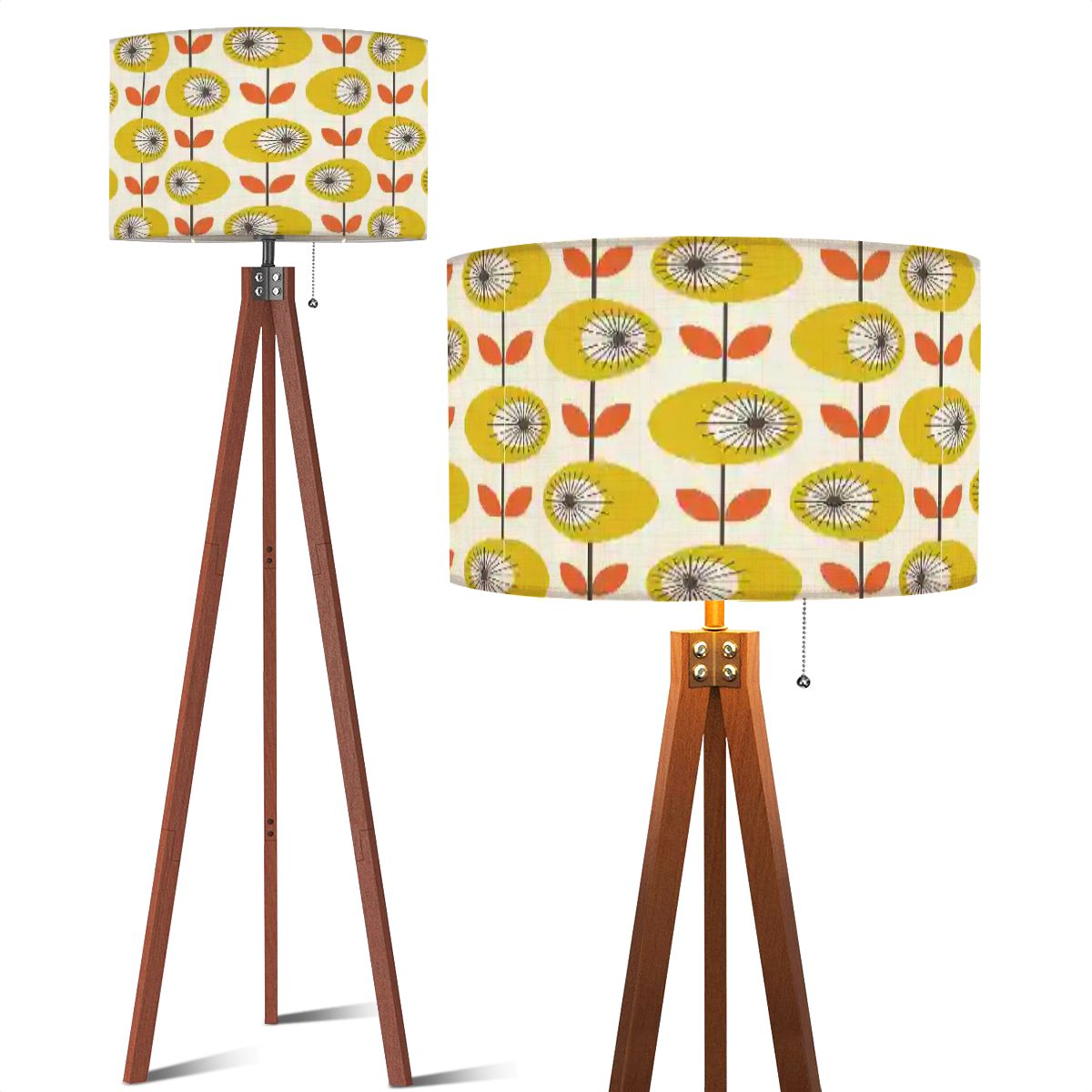 Kate McEnroe New York Scandinavian Retro Floral Tripod Floor Lamp, Mid Century Modern Wooden Base LightFloor LampsvTrU9aYWEi