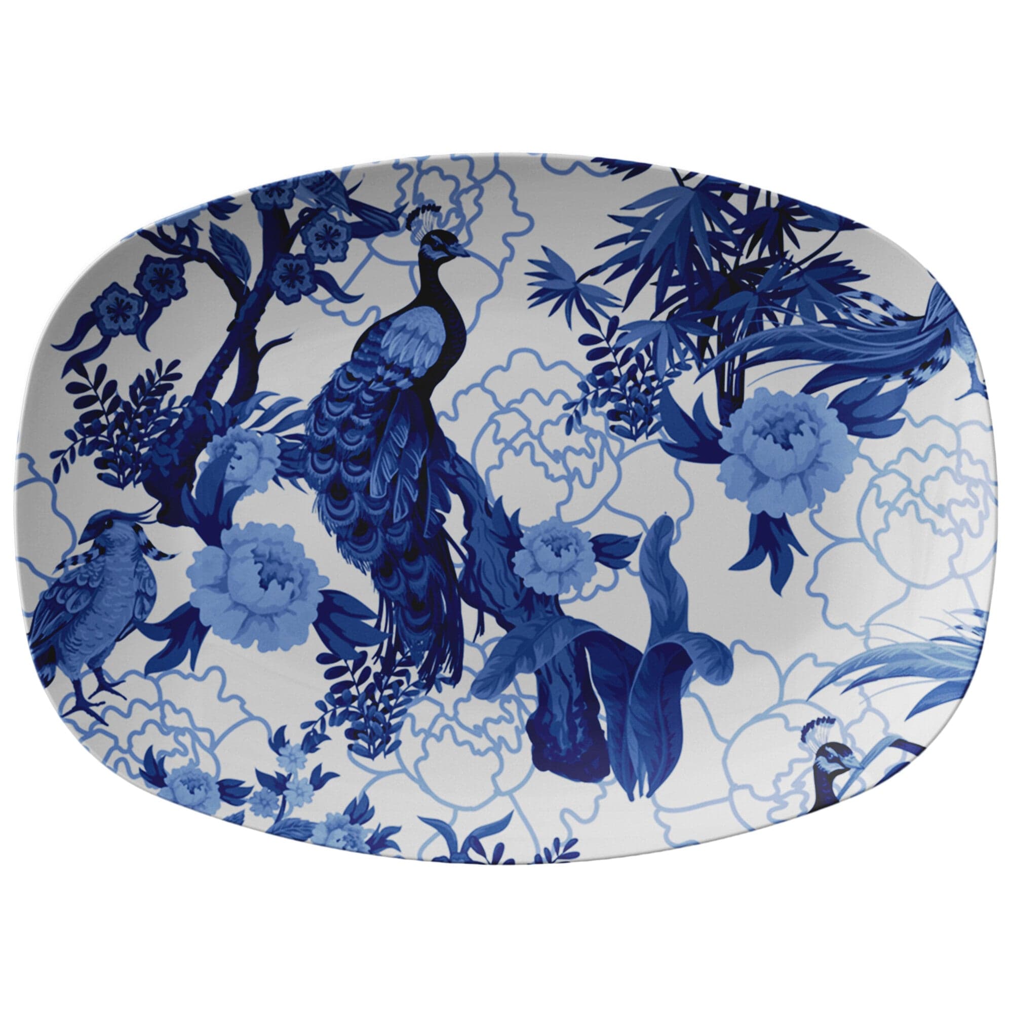 Kate McEnroe New York Serving Platter in Elegant Chinoiserie Floral PeacockServing Platters9727