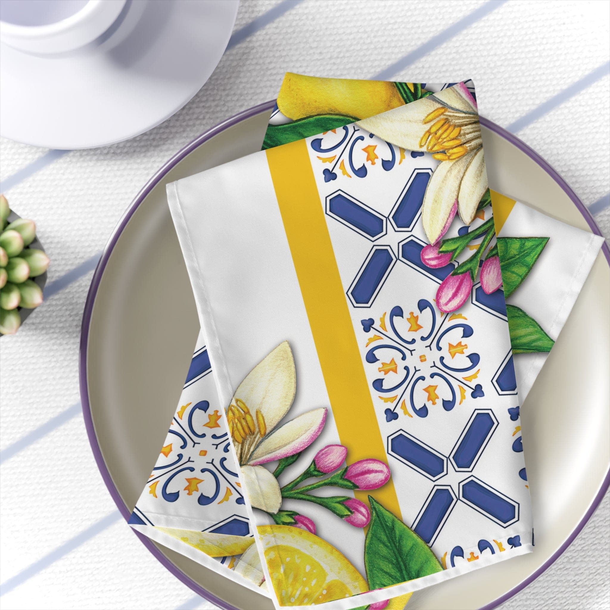 Kate McEnroe New York Set of 4 Cobalt Blue and Yellow Cloth Napkins, Lemon & Tiles Design, Mediterranean Floral Dining Table Linens, Fall Home Decor, Hostess GiftNapkins26542376096425552686