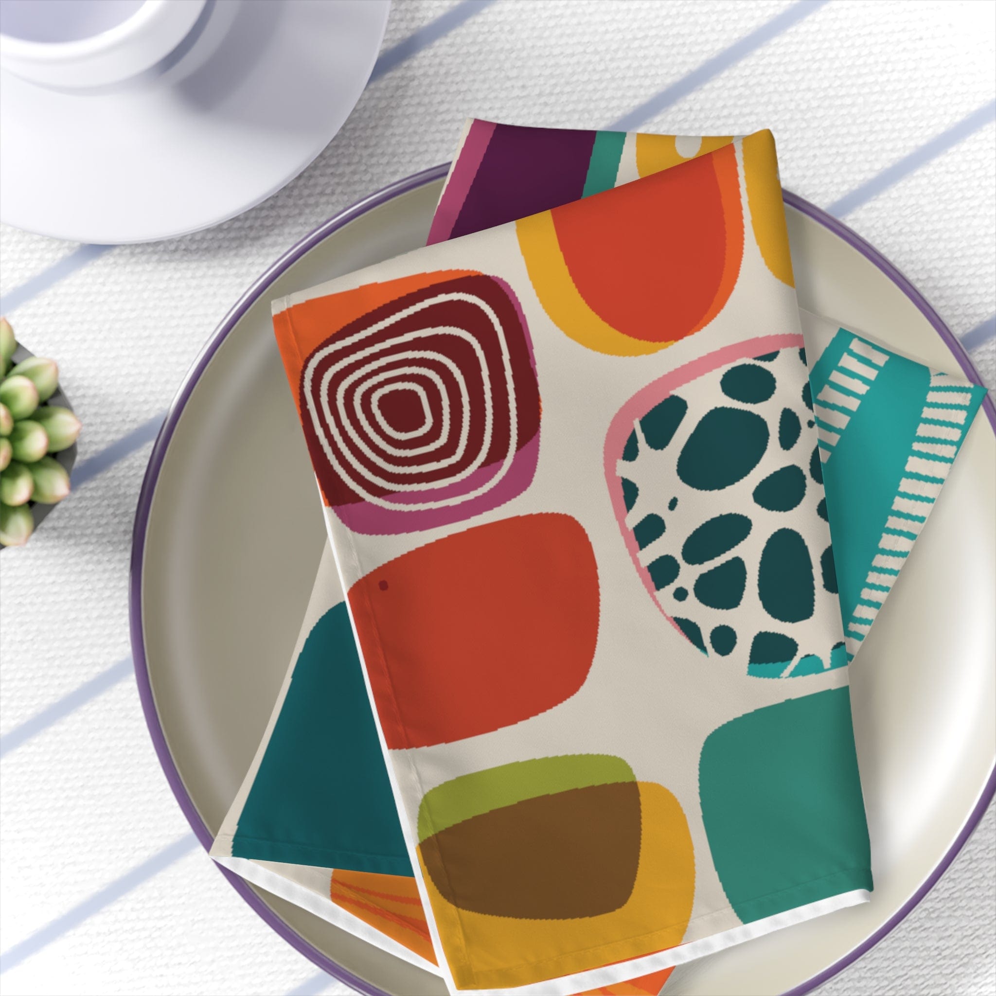 Kate McEnroe New York Set of 4 Mid Century Modern Amoeba Cloth Dinner Napkins, 50s Retro Geometric Abstract Table Linens, MCM Dining Room DecorNapkins21160079867330252127
