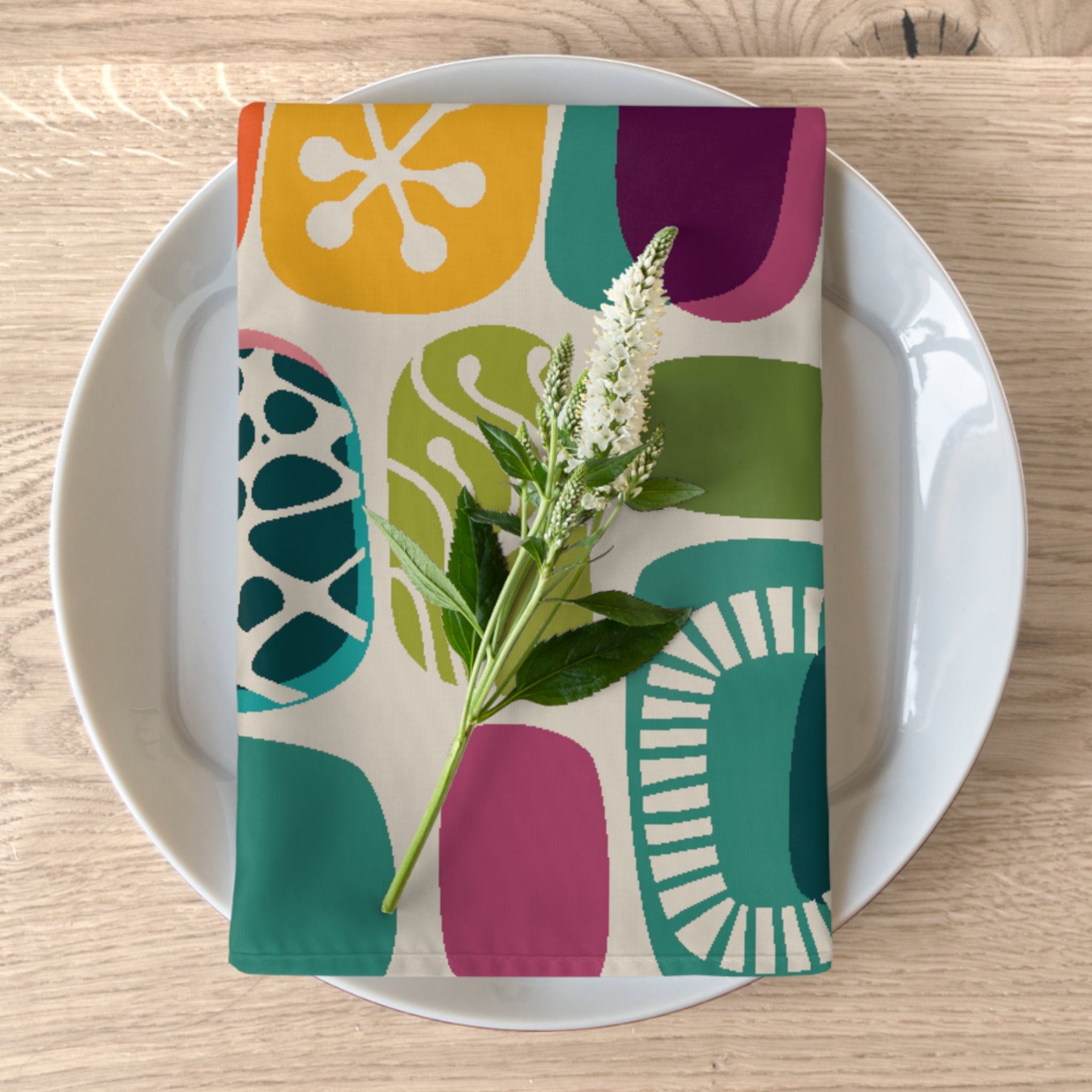 Kate McEnroe New York Set of 4 Mid Century Modern Amoeba Cloth Dinner Napkins, 50s Retro Geometric Abstract Table Linens, MCM Dining Room DecorNapkins21160079867330252127