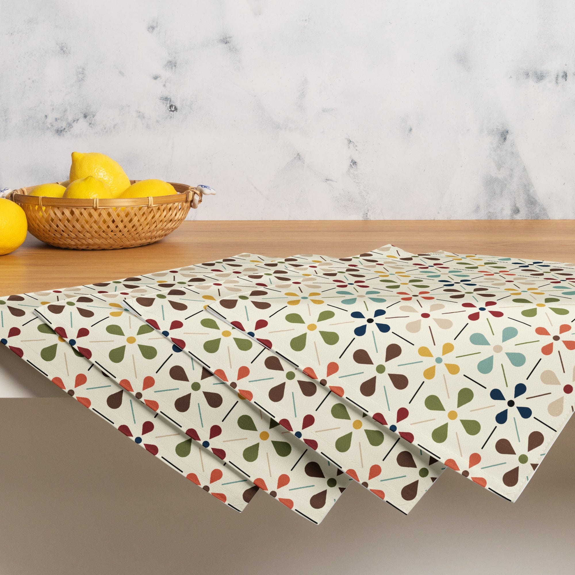 Kate McEnroe New York Set of 4 Mid Century Modern Retro Floral Placemats, 50s MCM Cream, Teal, Mustard, and Rust Table MatsPlacemats7869988_17484