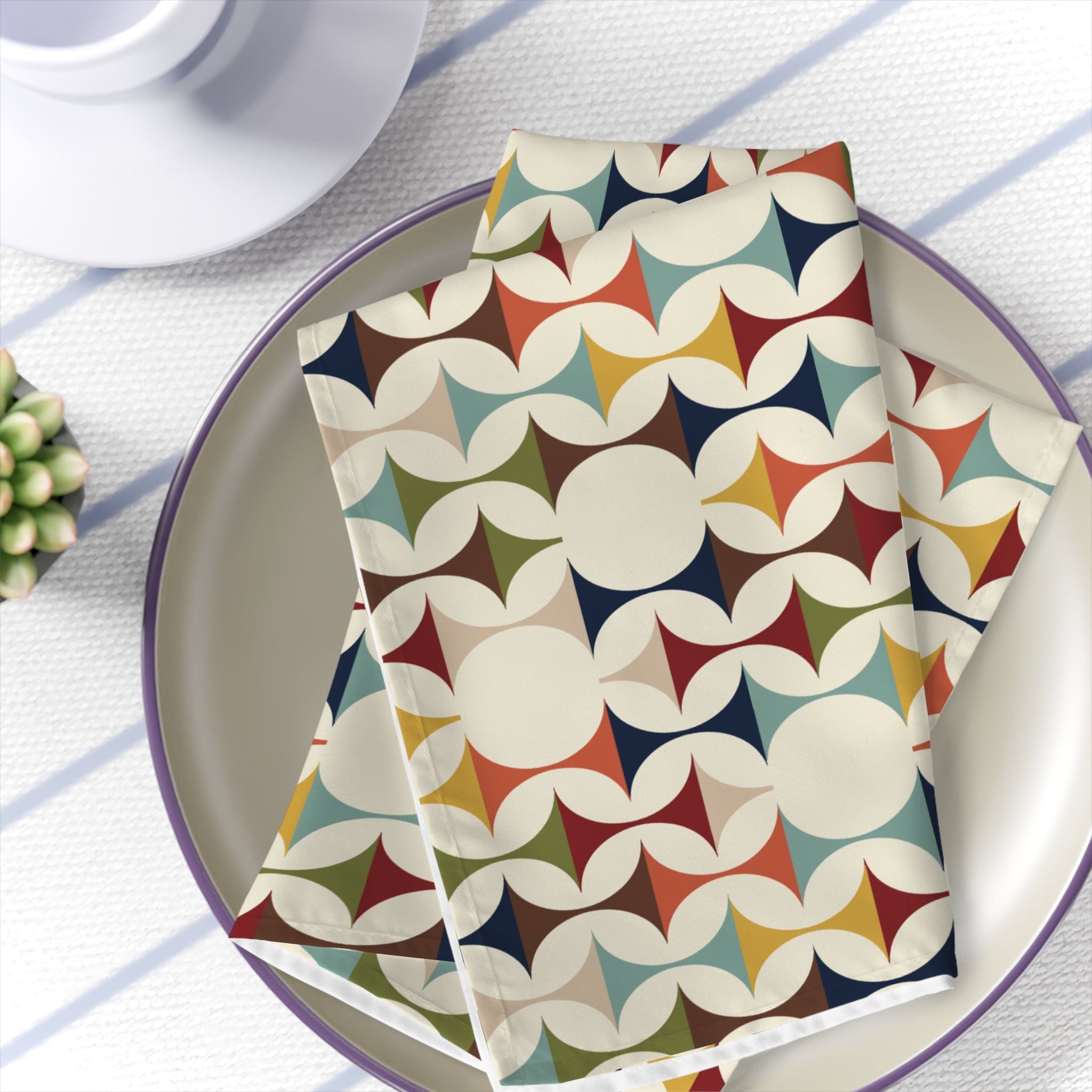 Kate McEnroe New York Set of 4 Mid Century Modern Retro Geometric Napkins, 50s MCM Cream, Teal, Mustard, and Rust Table LinensNapkins80001128031921786195