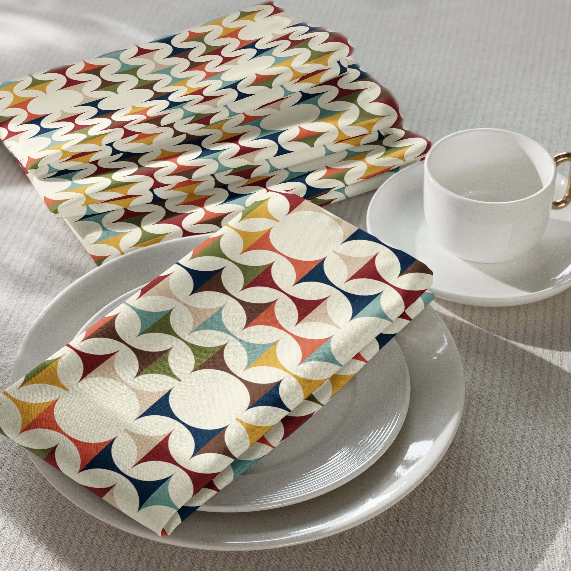 Kate McEnroe New York Set of 4 Mid Century Modern Retro Geometric Napkins, 50s MCM Cream, Teal, Mustard, and Rust Table LinensNapkins80001128031921786195