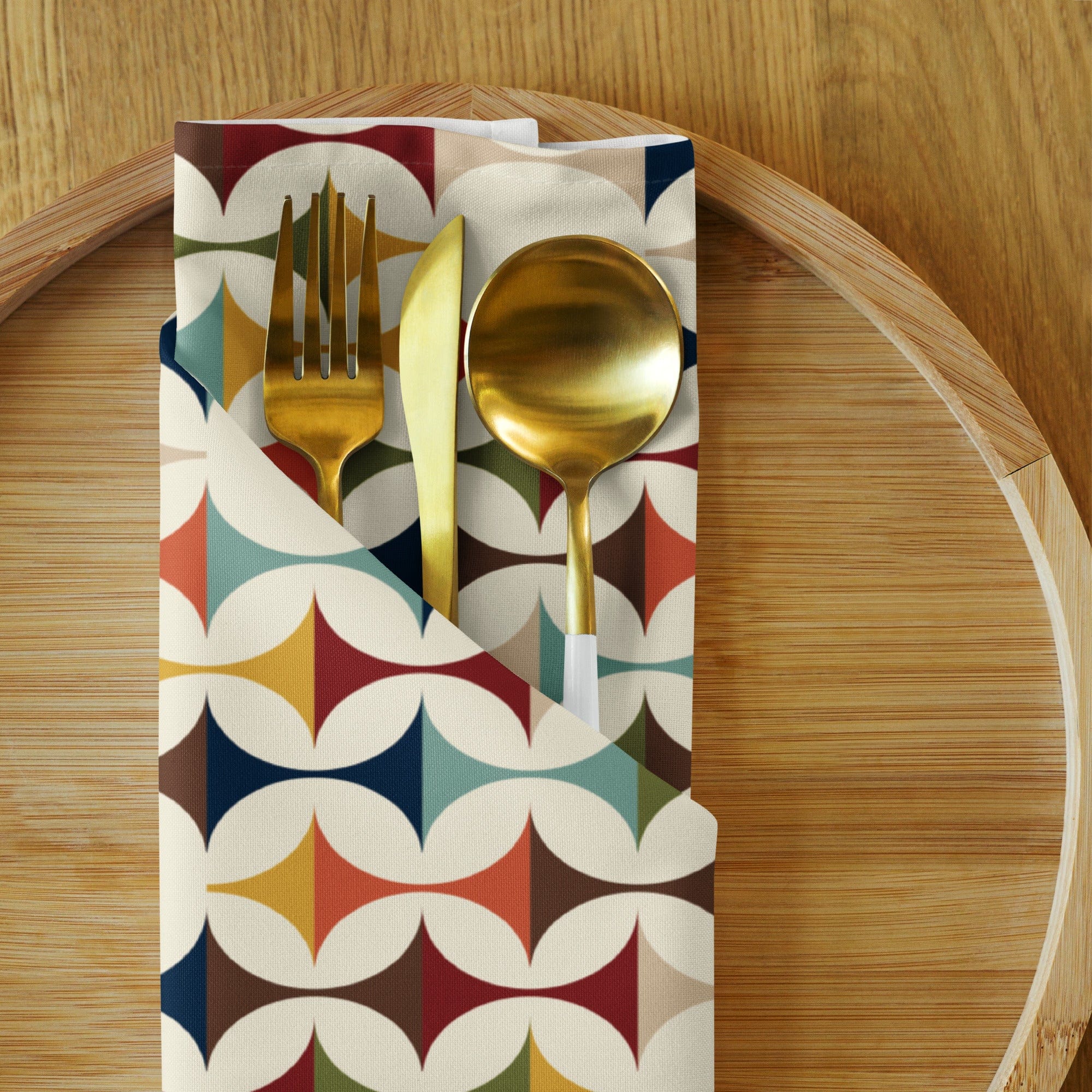 Kate McEnroe New York Set of 4 Mid Century Modern Retro Geometric Napkins, 50s MCM Cream, Teal, Mustard, and Rust Table LinensNapkins80001128031921786195