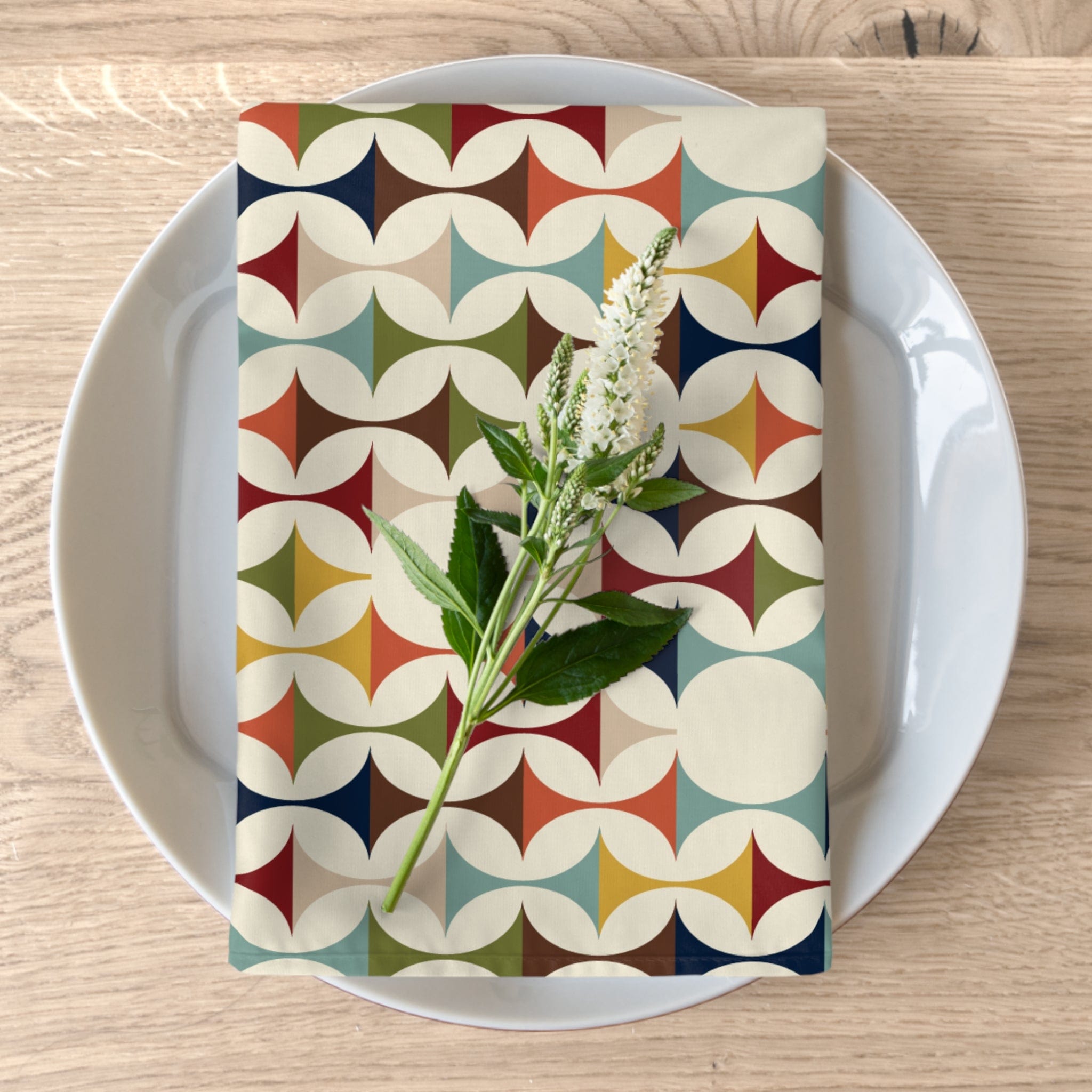 Kate McEnroe New York Set of 4 Mid Century Modern Retro Geometric Napkins, 50s MCM Cream, Teal, Mustard, and Rust Table LinensNapkins80001128031921786195