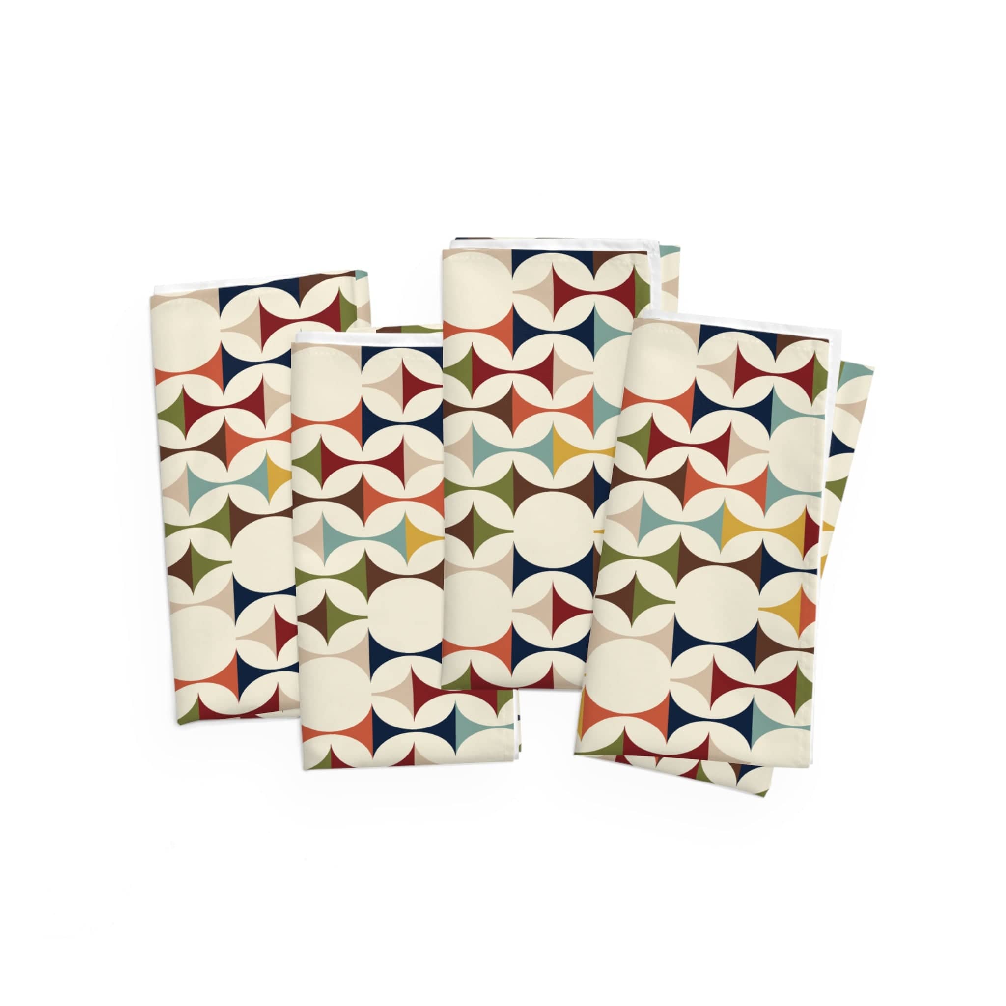 Kate McEnroe New York Set of 4 Mid Century Modern Retro Geometric Napkins, 50s MCM Cream, Teal, Mustard, and Rust Table LinensNapkins80001128031921786195