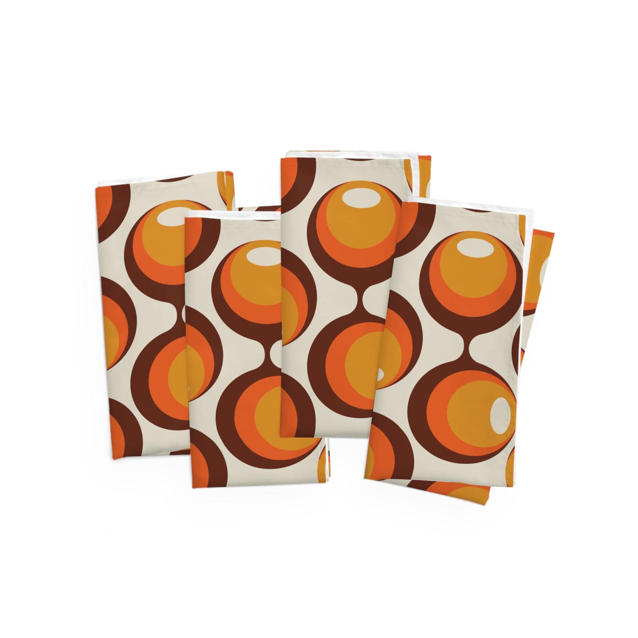 Kate McEnroe New York Set of 4 Retro Orbs Napkins, Groovy Atomic Age Style, Orange, Brown, Yellow Mid Century Modern LinensNapkins31699664436463770159