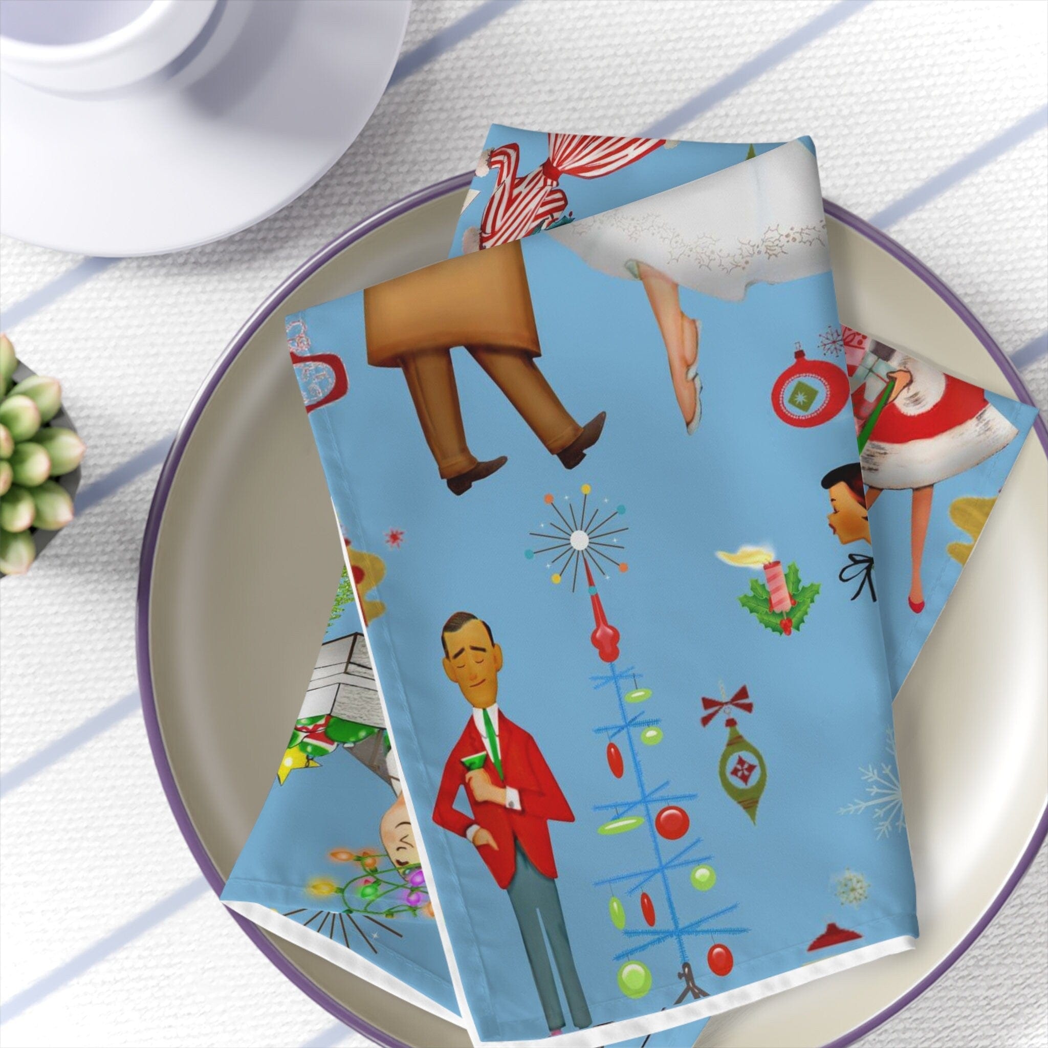 Kate McEnroe New York Set of 4 Retro Vintage 1950s Christmas Cloth Dinner Napkins, Mid Century Modern Retro Women, Housewives Holiday Table Linens - 123381223Napkins15544787846286015706