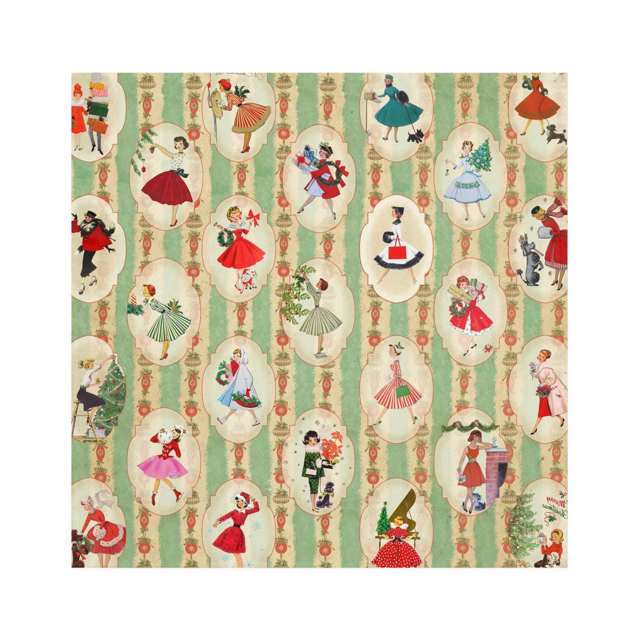 Kate McEnroe New York Set of 4 Vintage 1950s Christmas Napkins, Mid Century Modern Retro Green, Red, Women, Ladies, Housewives Holiday Table Linens - 122681223Napkins29690093392553166920