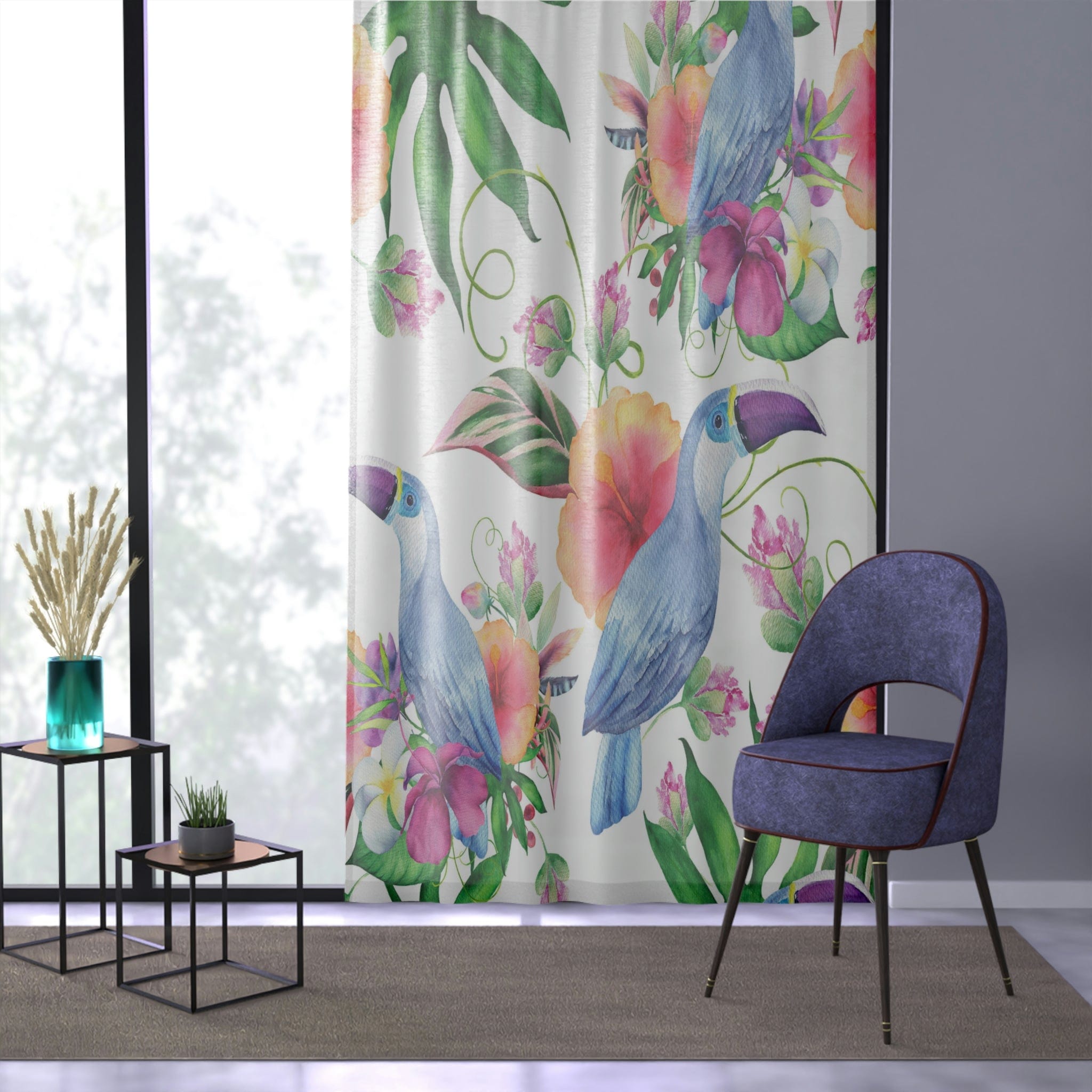 Kate McEnroe New York Sheer Window Curtain In Watercolor Toucan Floral ArtWindow Curtains88336848954257814879