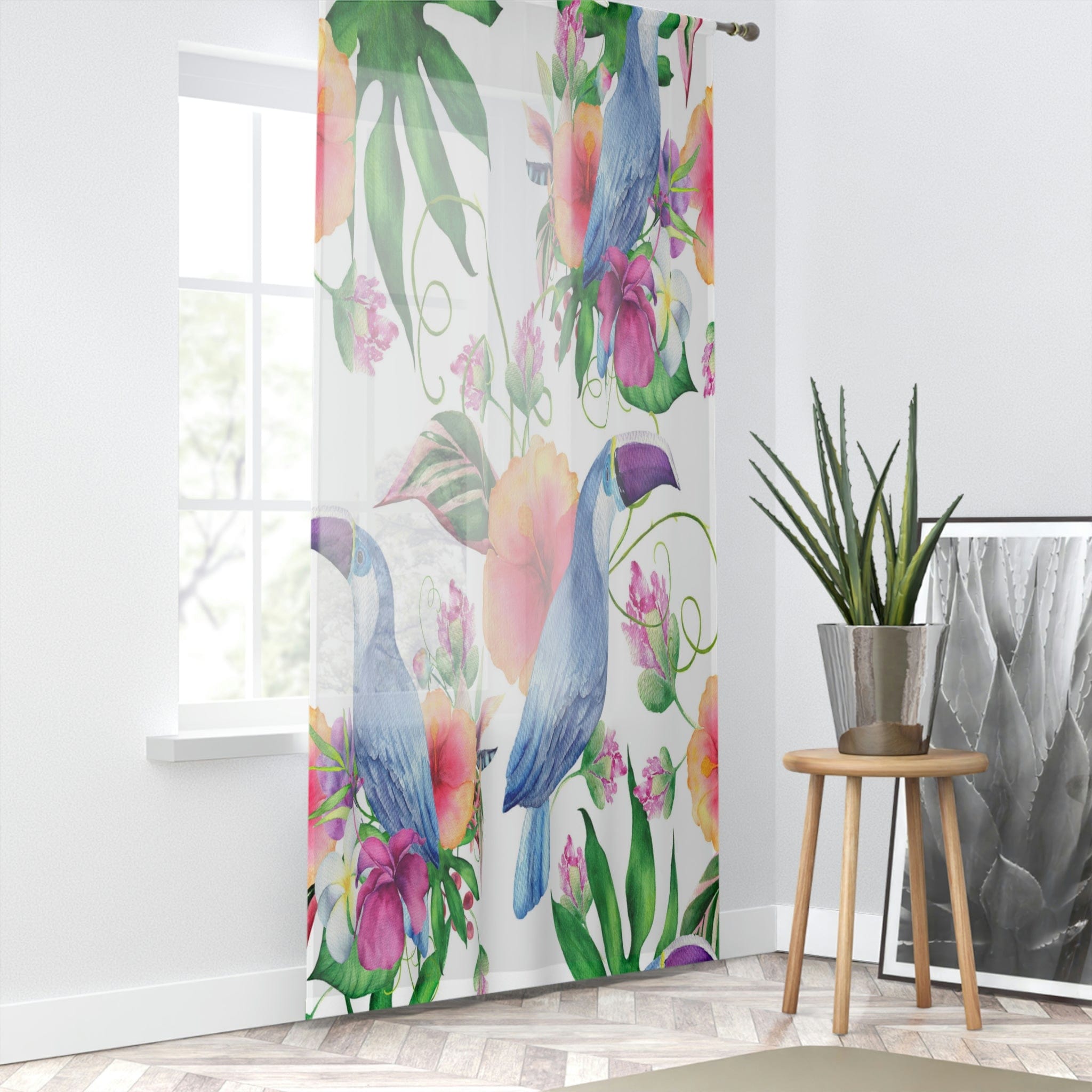 Kate McEnroe New York Sheer Window Curtain In Watercolor Toucan Floral ArtWindow Curtains88336848954257814879