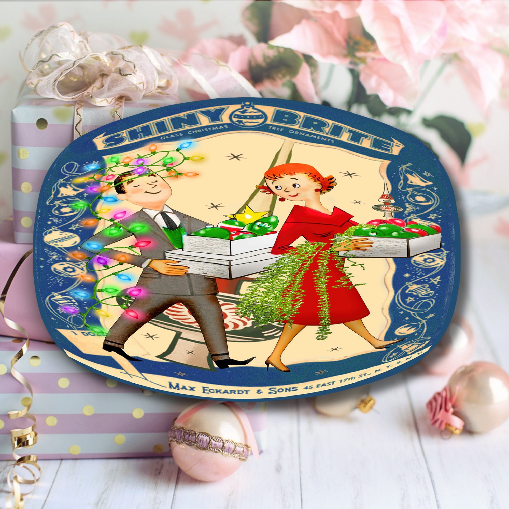 Kate McEnroe New York Shiny Brite 50s Holiday Serving Platter, Retro Mid Century Christmas Tray, Vintage Festive DishServing PlattersP23 - SHY - BRT - 2