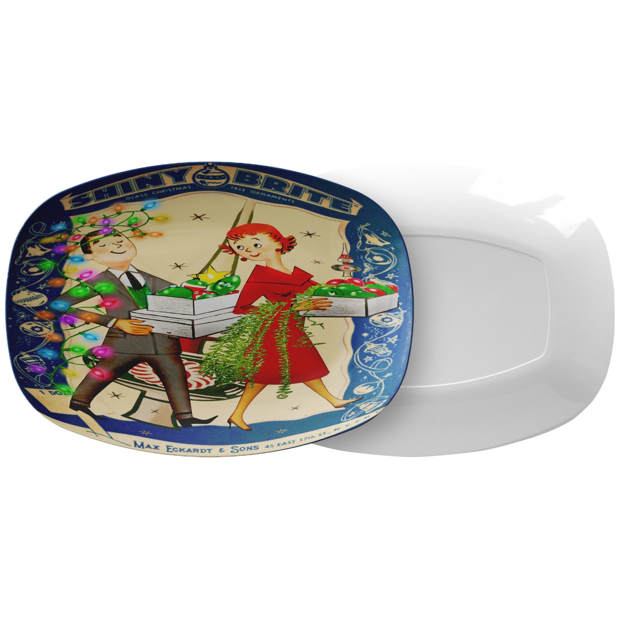 Kate McEnroe New York Shiny Brite 50s Holiday Serving Platter, Retro Mid Century Christmas Tray, Vintage Festive DishServing PlattersP23 - SHY - BRT - 2