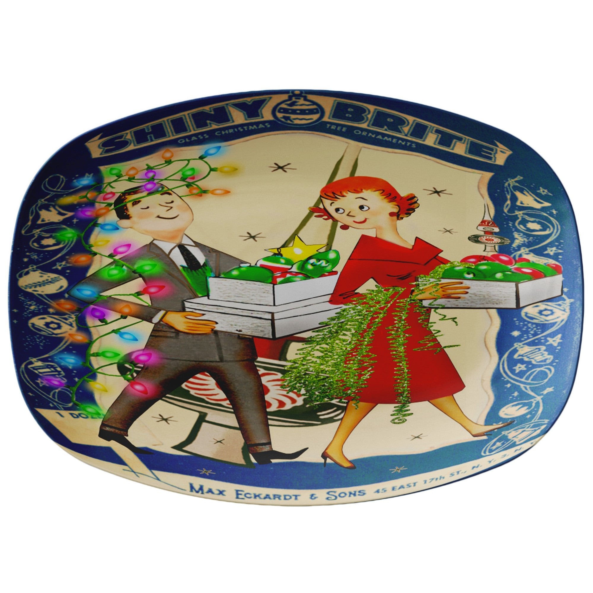 Kate McEnroe New York Shiny Brite 50s Holiday Serving Platter, Retro Mid Century Christmas Tray, Vintage Festive DishServing PlattersP23 - SHY - BRT - 2